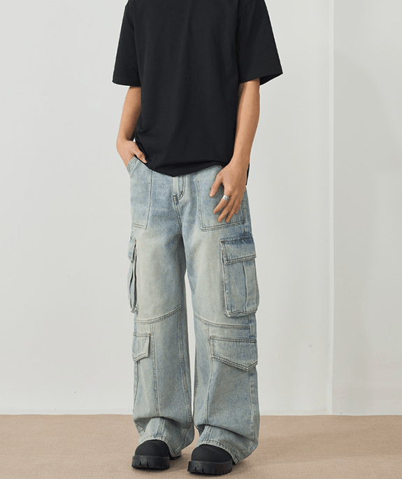 Japanese Brand × Jean American retro patchwork multi-pocket cargo baggy jeans Size US 32 / EU 48 - 4 Thumbnail