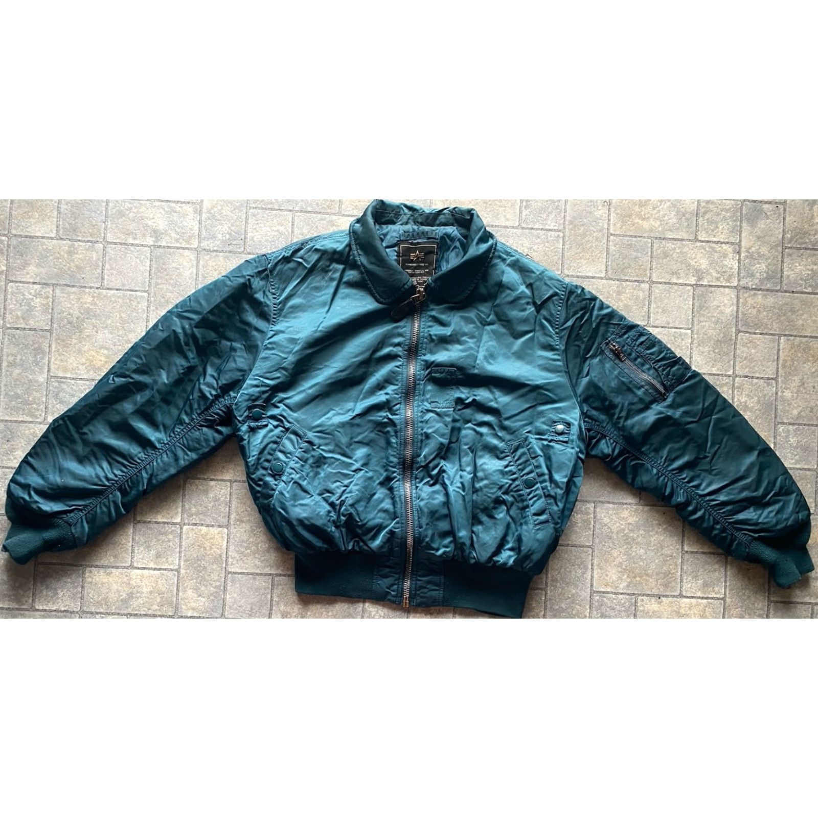 Vintage Alpha Industries Flying Jacket Flight Flyers Green Men’s Large Missing Collar Mens Size US L / EU 52-54 / 3 - 2 Thumbnail