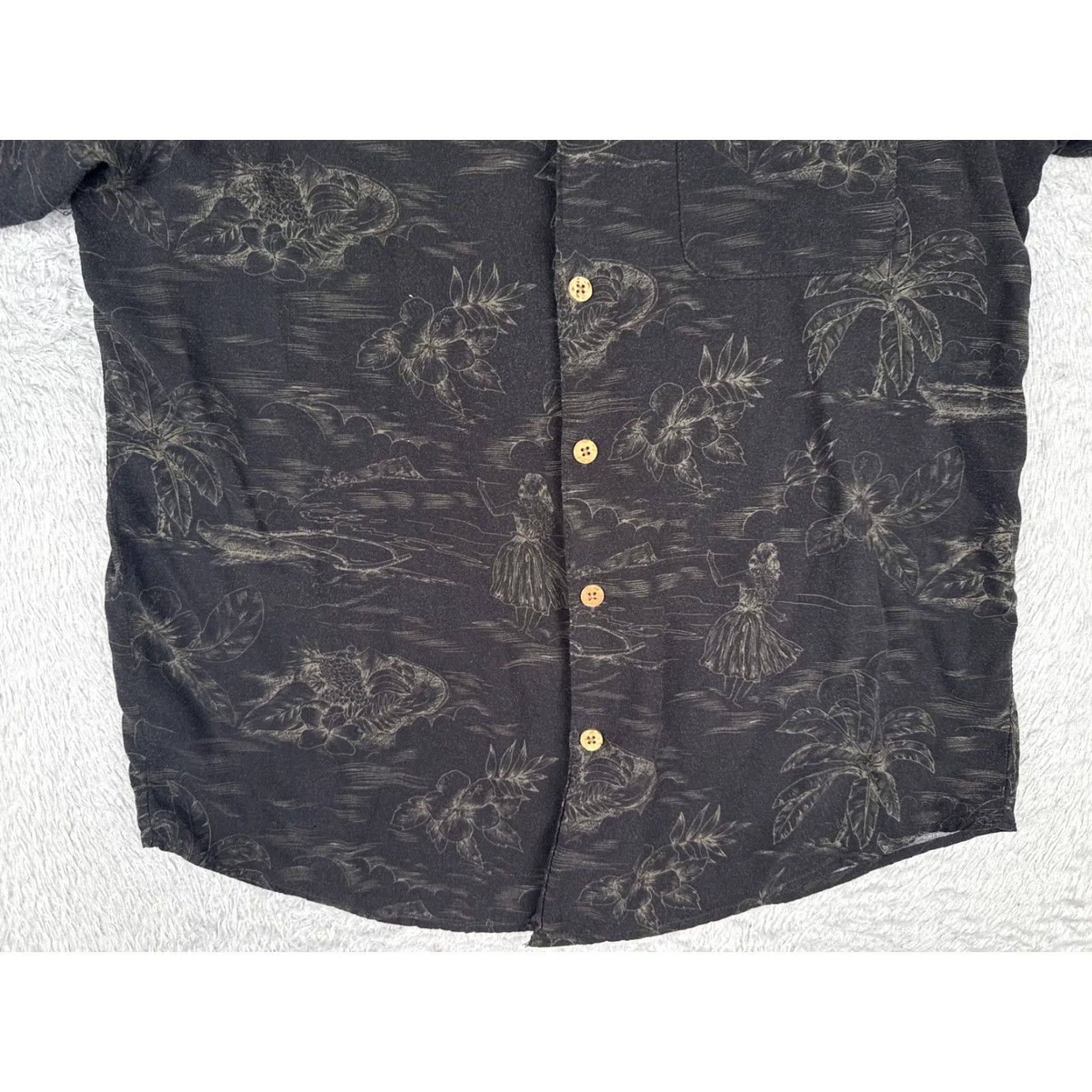 Paradise Paradise Blue Hawaiian Shirt Button-Up Floral Silk Blend Black Adult Medium Mens Size US M / EU 48-50 / 2 - 5 Thumbnail