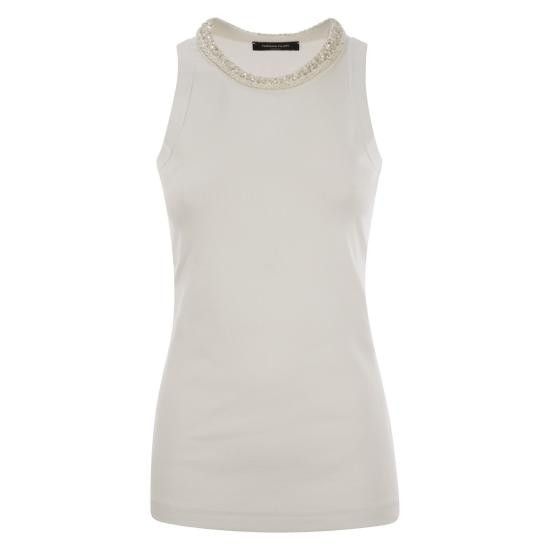 Tシャツ・カットソー FABIANA FILIPPI Women Tops TPD275F595 WHITE Fabiana Filippi bead-embellished T-shirt | White | FARFETCH