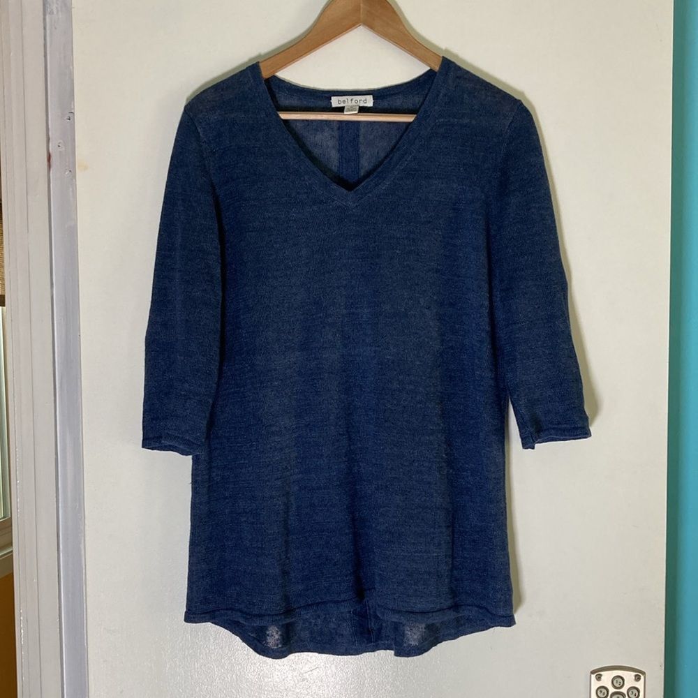 Wolford Belford Womens Size M Blue Knit Linen Pullover V-Neck Sweate Size M / US 6-8 / IT 42-44 - 2 Thumbnail