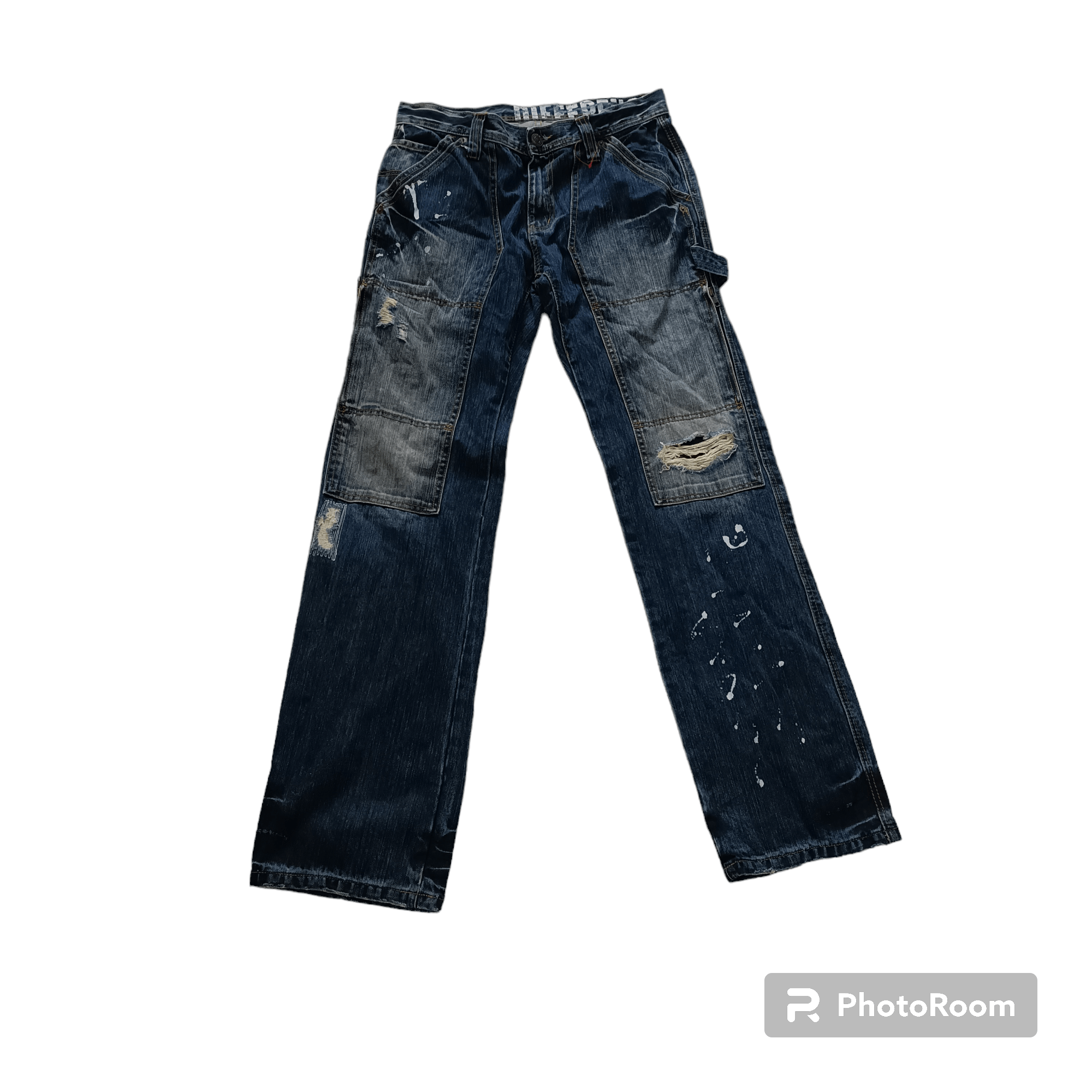 image of Distressed Denim x If Six Was Nine Rupert By Difference Carpenter Buckle Belt Denim Jeans in Blue (