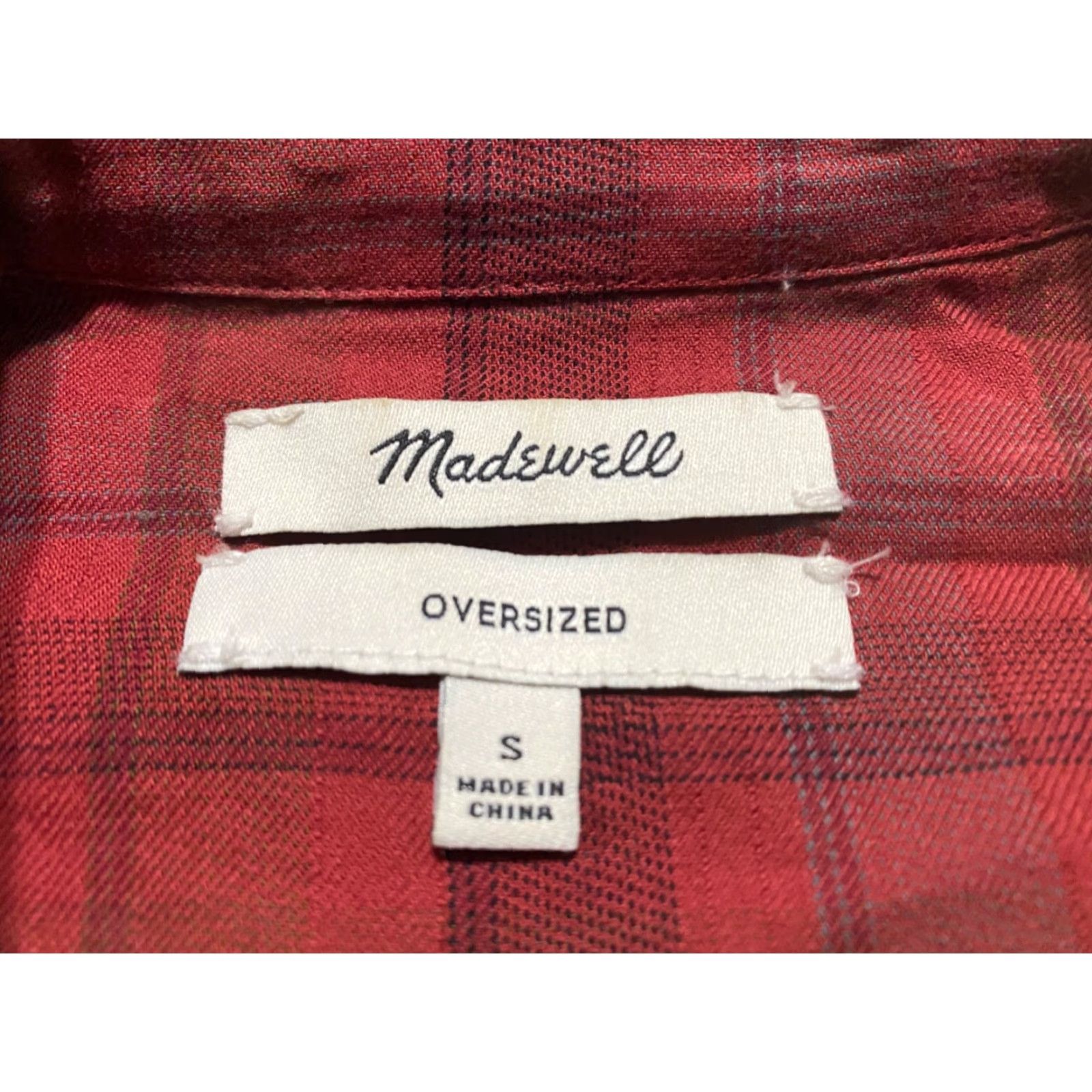 Madewell Madewell Shirt Womens Small Red Plaid Check Long Sleeve Oversized Button-Up Casual Blouse - Regular Fit, 100% Cotton, Fall Spring Summer Winter Size S / US 4 / IT 40 - 5 Thumbnail