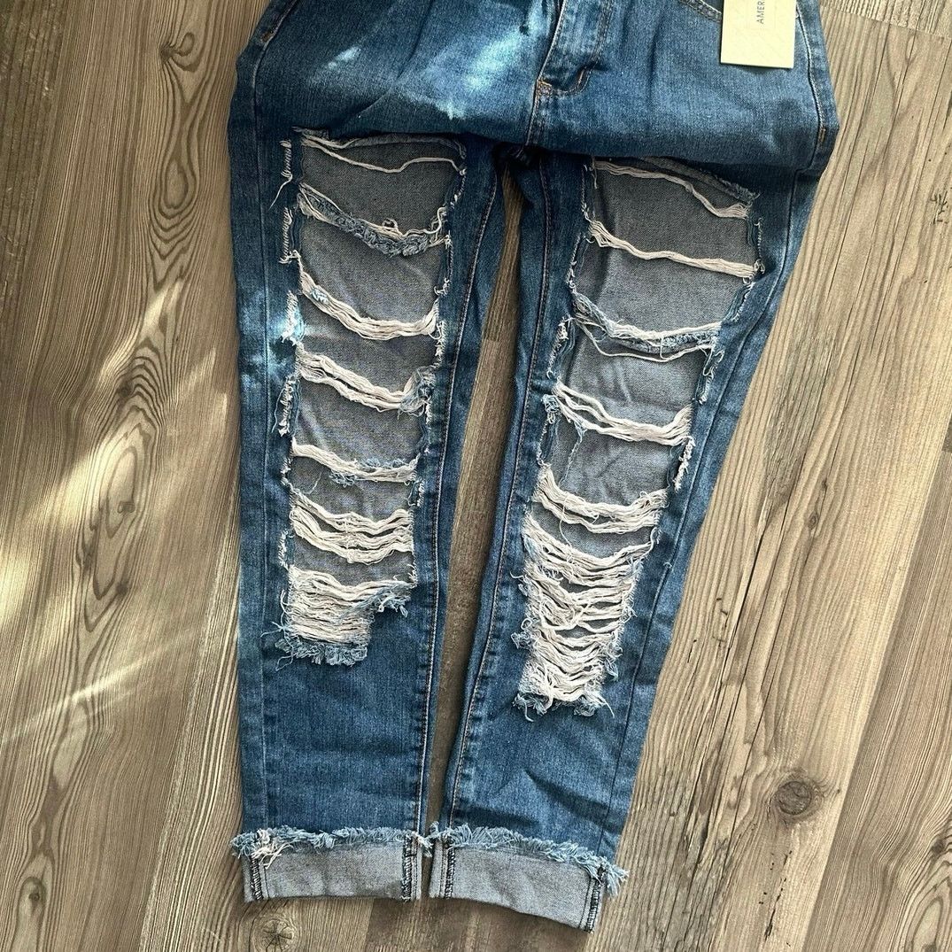 Other american bazi dark blue extremely distressed ripped jeans Size 26" / US 2 / IT 38 - 2 Thumbnail
