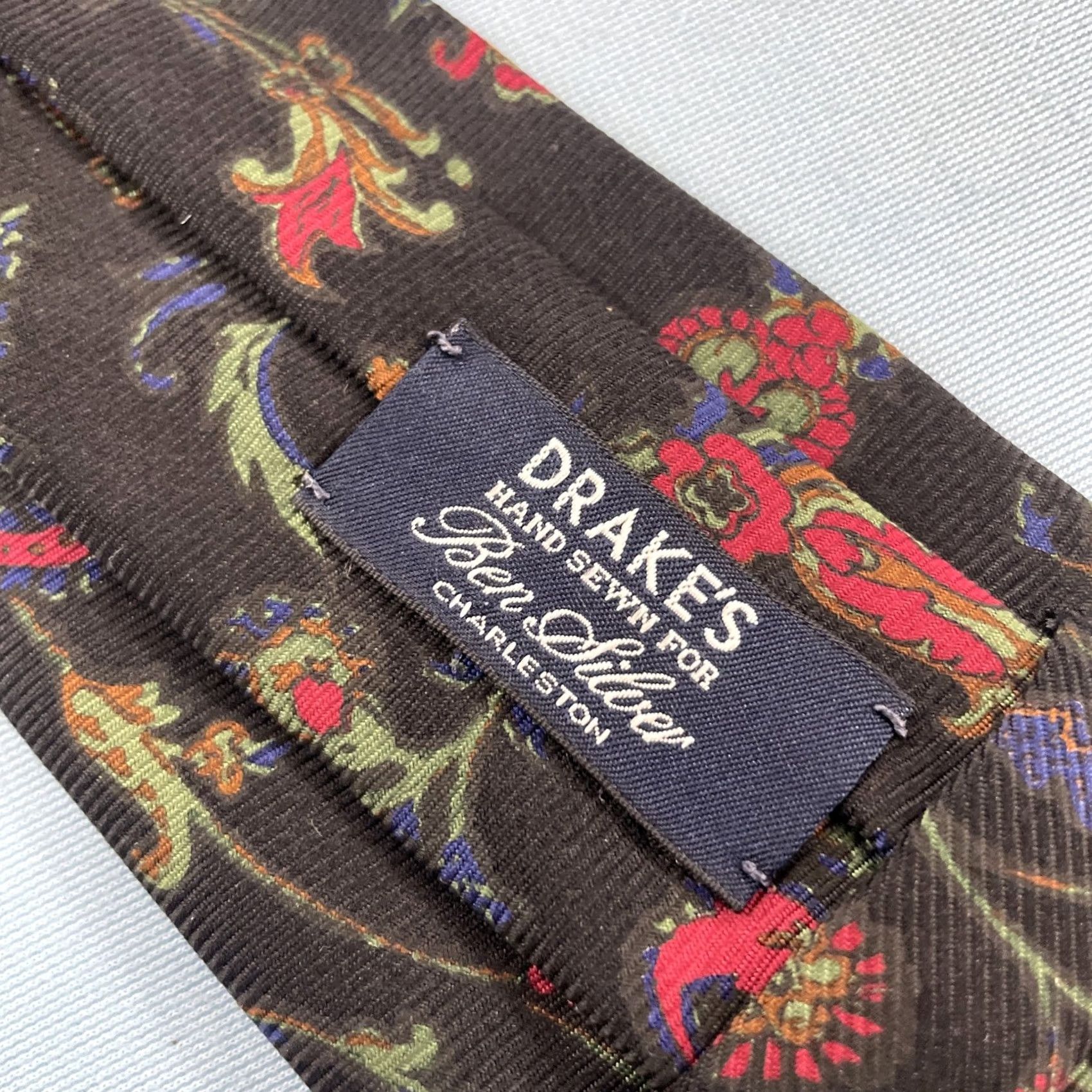 Vintage VINTAGE Drake's for Ben Silver Charleston Silk Tie Black Floral England Necktie 3.5x60" Size ONE SIZE - 5 Thumbnail
