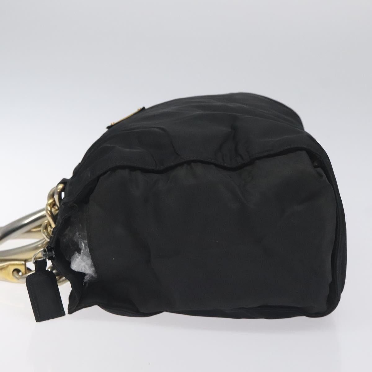 PRADA Hand Bag Nylon Black Gold