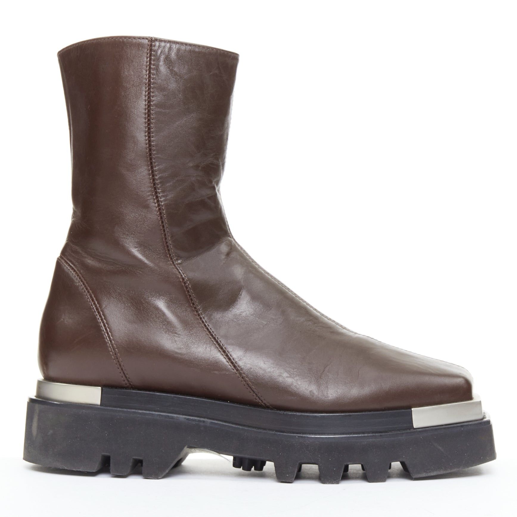Peter Do PETER DO Napa Moto tobacco brown metal square toe ankle boots EU38 Size US 8 / IT 38 - 1 Thumbnail