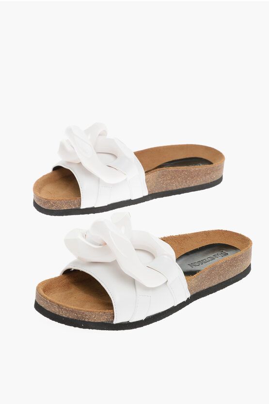 image of J W Anderson Solid Color Leather Sandals With Maxi Chain in White, Women's (Size 7)