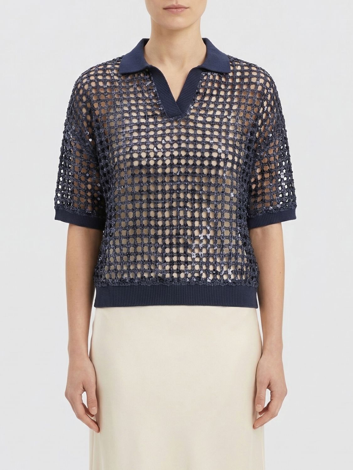 Brunello Cucinelli Brunello Cucinelli Polo Shirt Woman Blue Size L / US 10 / IT 46 - 1 Thumbnail