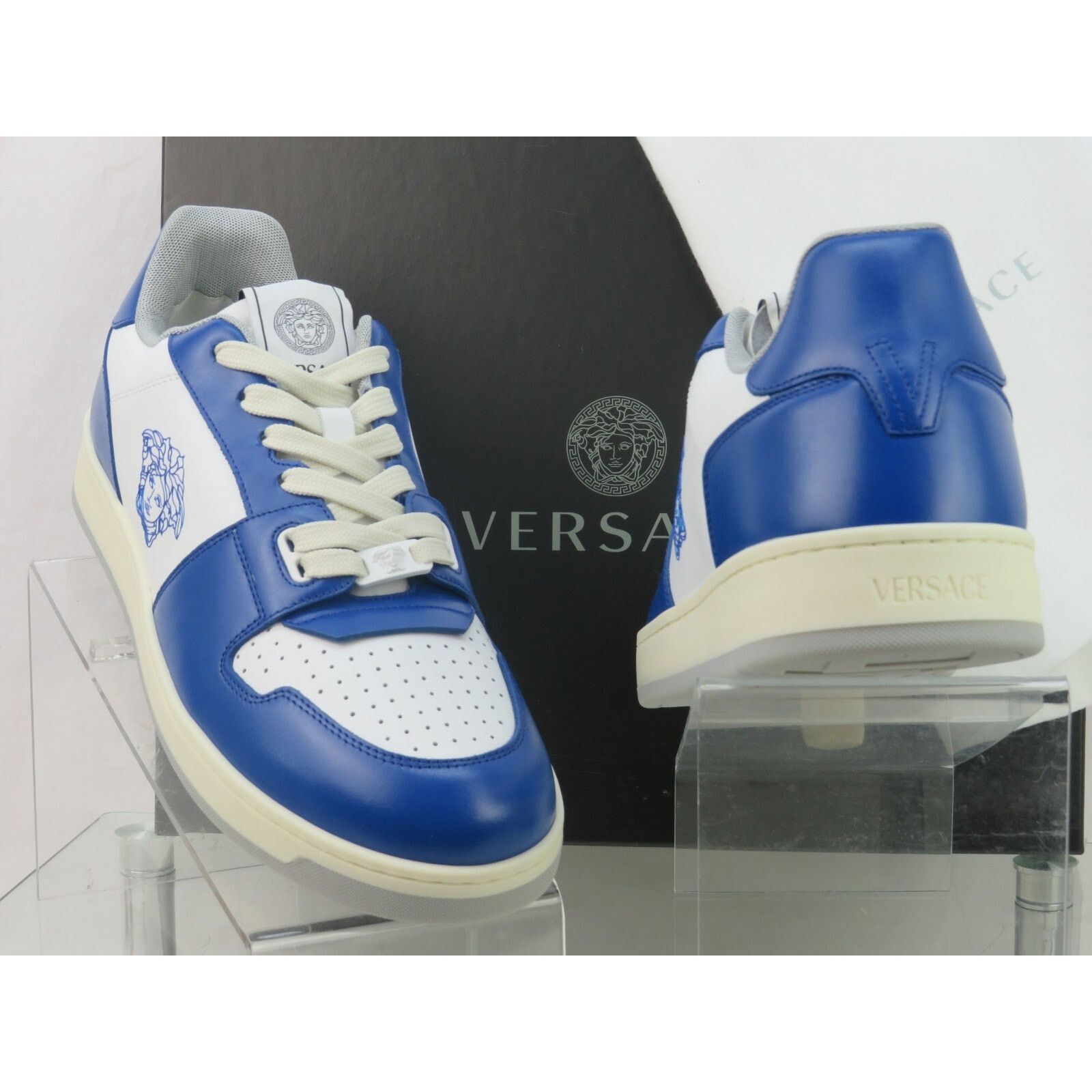 Versace VERSACE BLUE WHITE LEATHER MEDUSA HEAD LOW SNEAKERS 11 44 IT Size US 11 / EU 44 - 6 Thumbnail