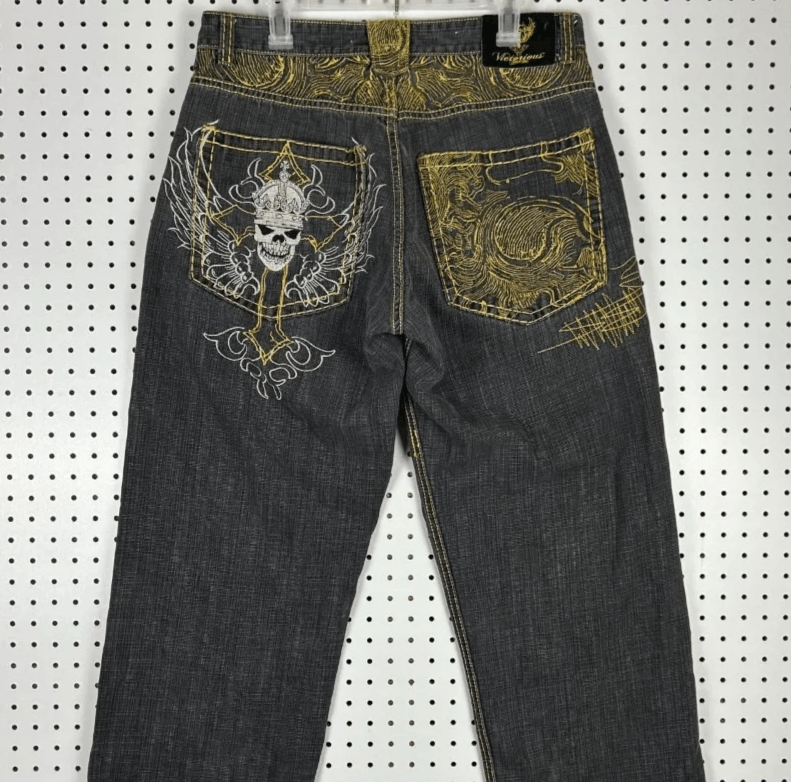 Japanese Brand Pattern Embroidery Baggy Jeans Size US 36 / EU 52 - 2 Thumbnail