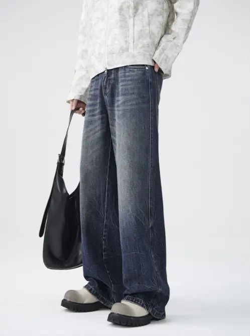 Jean Vintage washed tie-dyed distressed cracked straight jeans Size US 32 / EU 48 - 3 Thumbnail