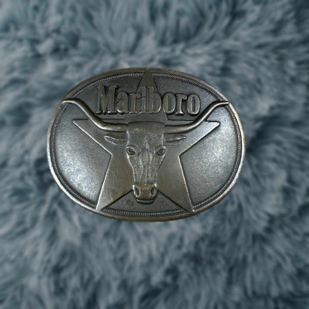 Vintage VINTAGE Marlboro Western Longhorn Phillip Morris Tobacco 1987 Brass Belt Buckle Mens Womens Adults Unisex Brown Western Cowboy 1980s Size ONE SIZE - 1 Thumbnail