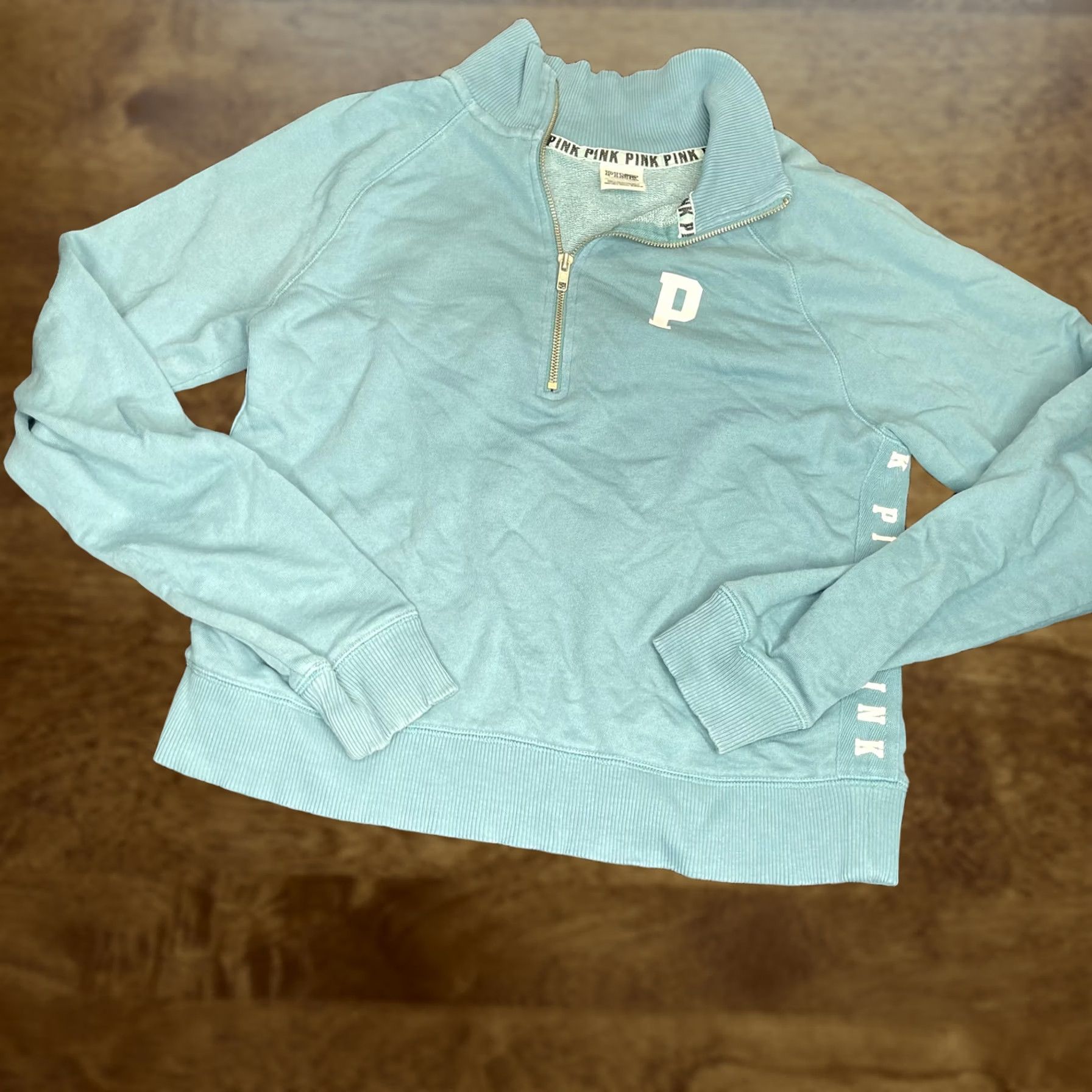 Pinko PINK Victoria's Secret Sweatshirt Womens XS Blue 1/4 Zip Pullover Logo Mock Neck Size XS / US 0-2 / IT 36-38 - 1 Thumbnail