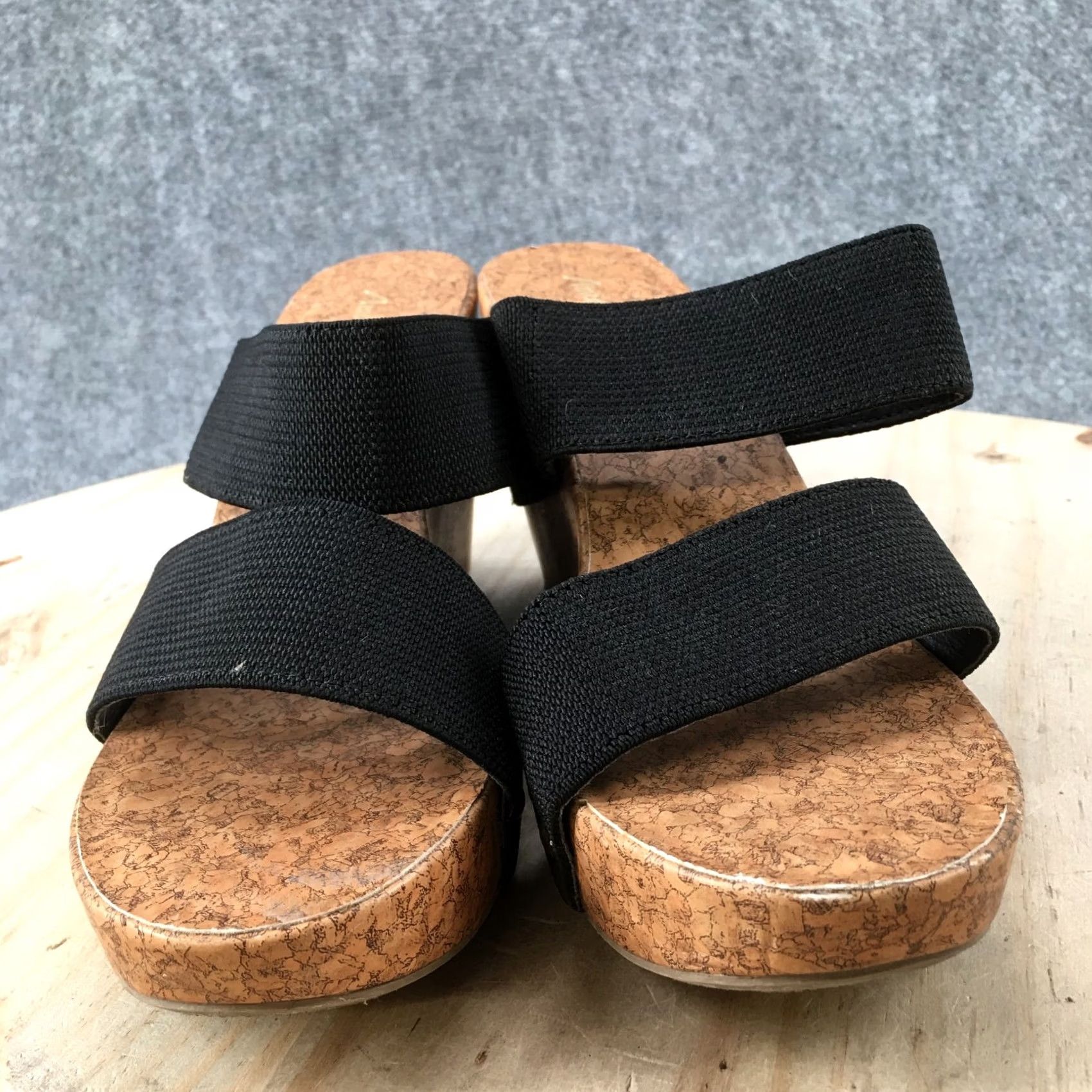 Vintage American Eagle Sandals Womens 9 Cork Heels Wedge Platform Slide Black Fabric Size US 9 / IT 39 - 7 Thumbnail