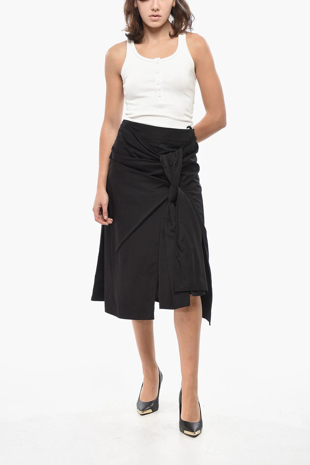 Bottega Veneta og1mm0426 Poplin Midi Skirt in Black Size 28" / US 6 / IT 42 - 4 Thumbnail