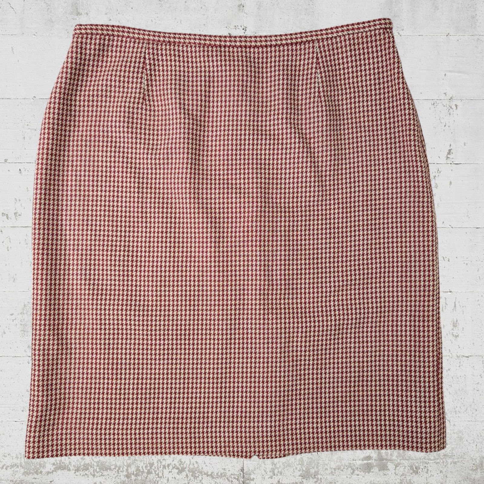 Ann Taylor Vintage Red Houndstooth Pencil Skirt Size 14 Size 36" / US 14 / IT 50 - 2 Thumbnail