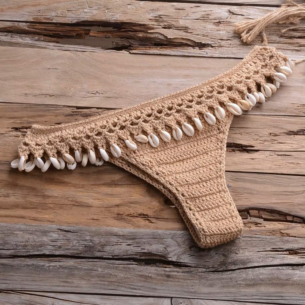 Other Large Handmade Crochet Bikini Set Shell Trim Boho Swimwear Size L / US 10 / IT 46 - 6 Thumbnail