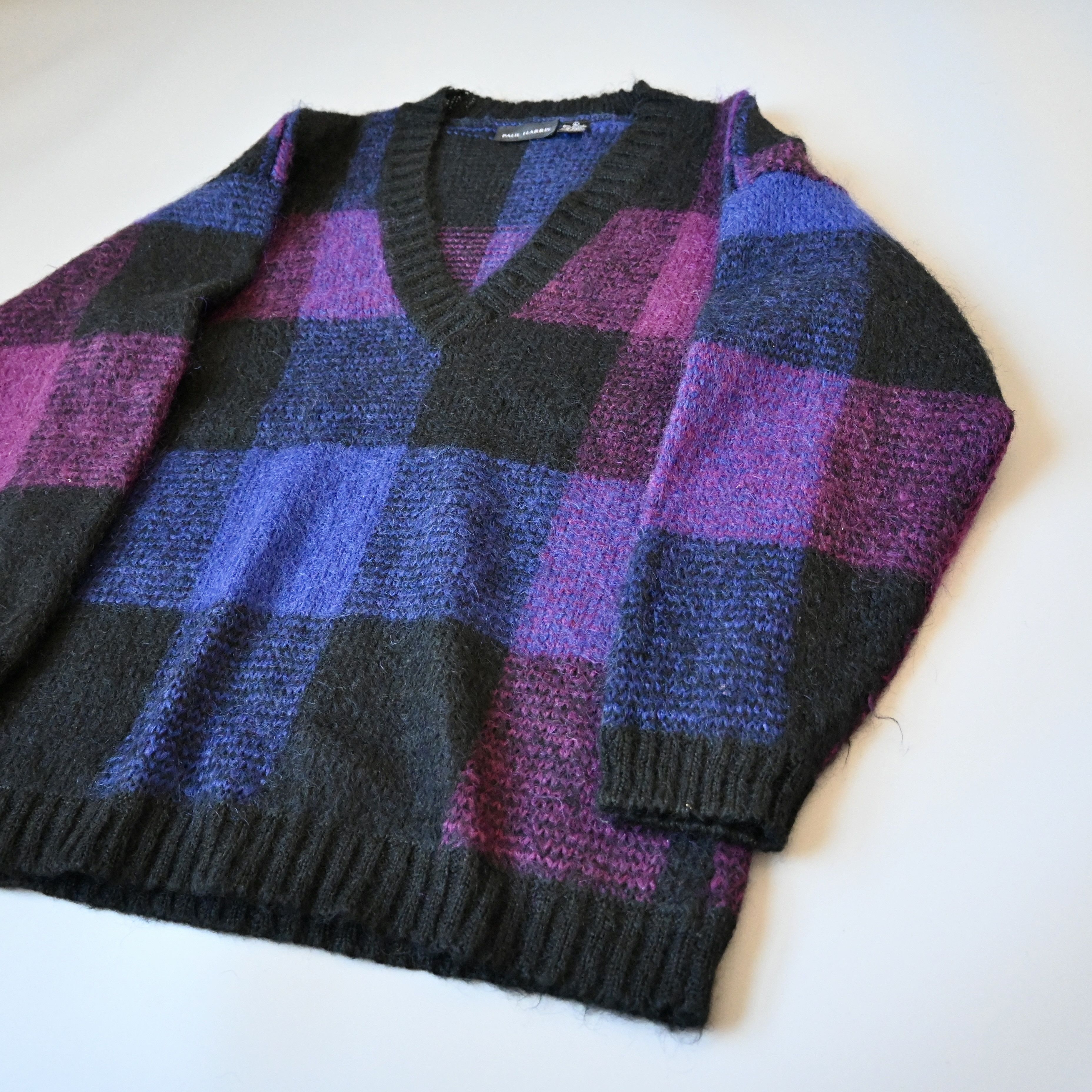 Vintage 1990s PAULHARRIS black&purple panel mohair-mix sweater Size L / US 10 / IT 46 - 1 Thumbnail