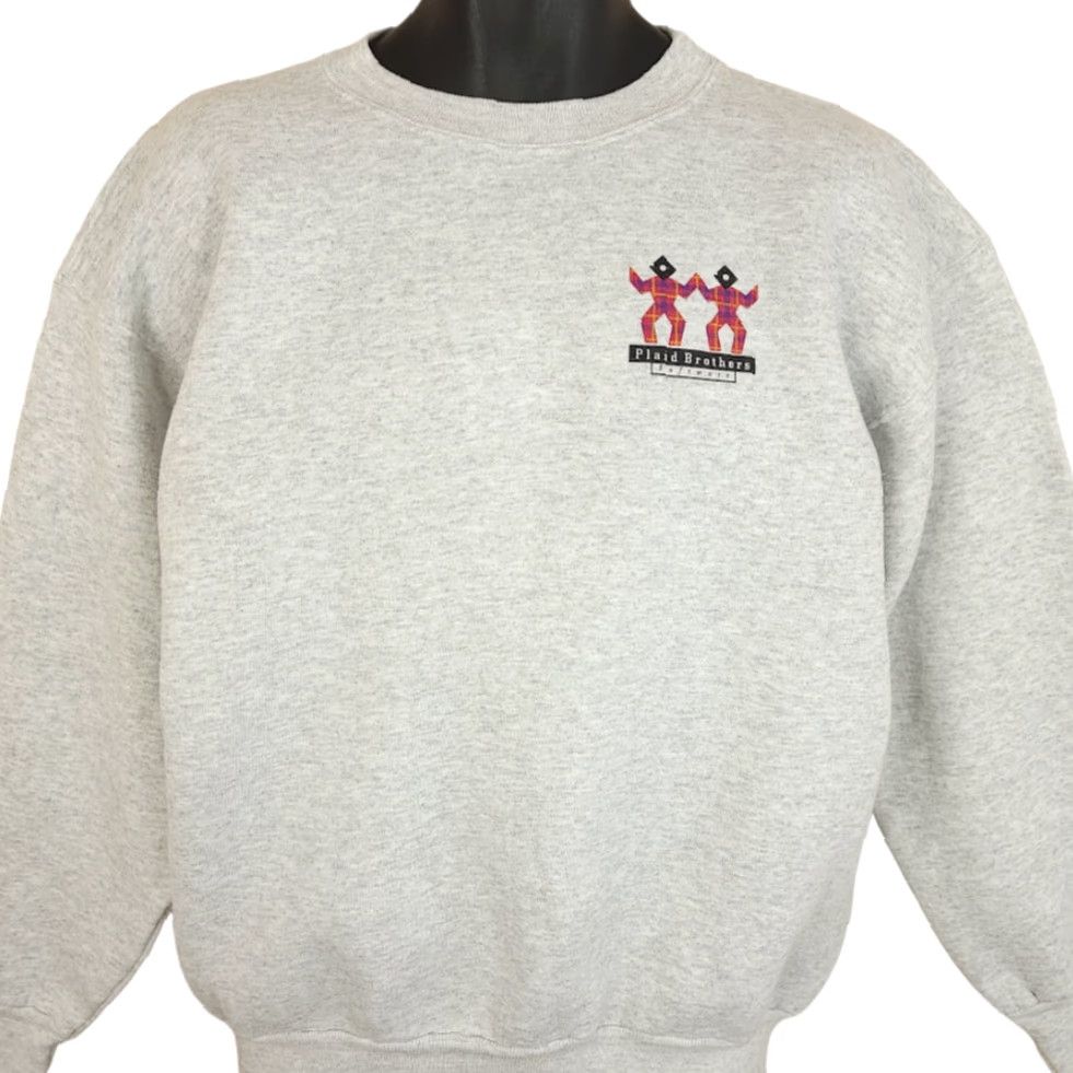 Hanes VINTAGE Plaid Brothers Software Sweatshirt Mens Size Large 90s Finance Tech Hanes Crew Neck Pullover Cotton Blend Gray Size US L / EU 52-54 / 3 - 2 Thumbnail