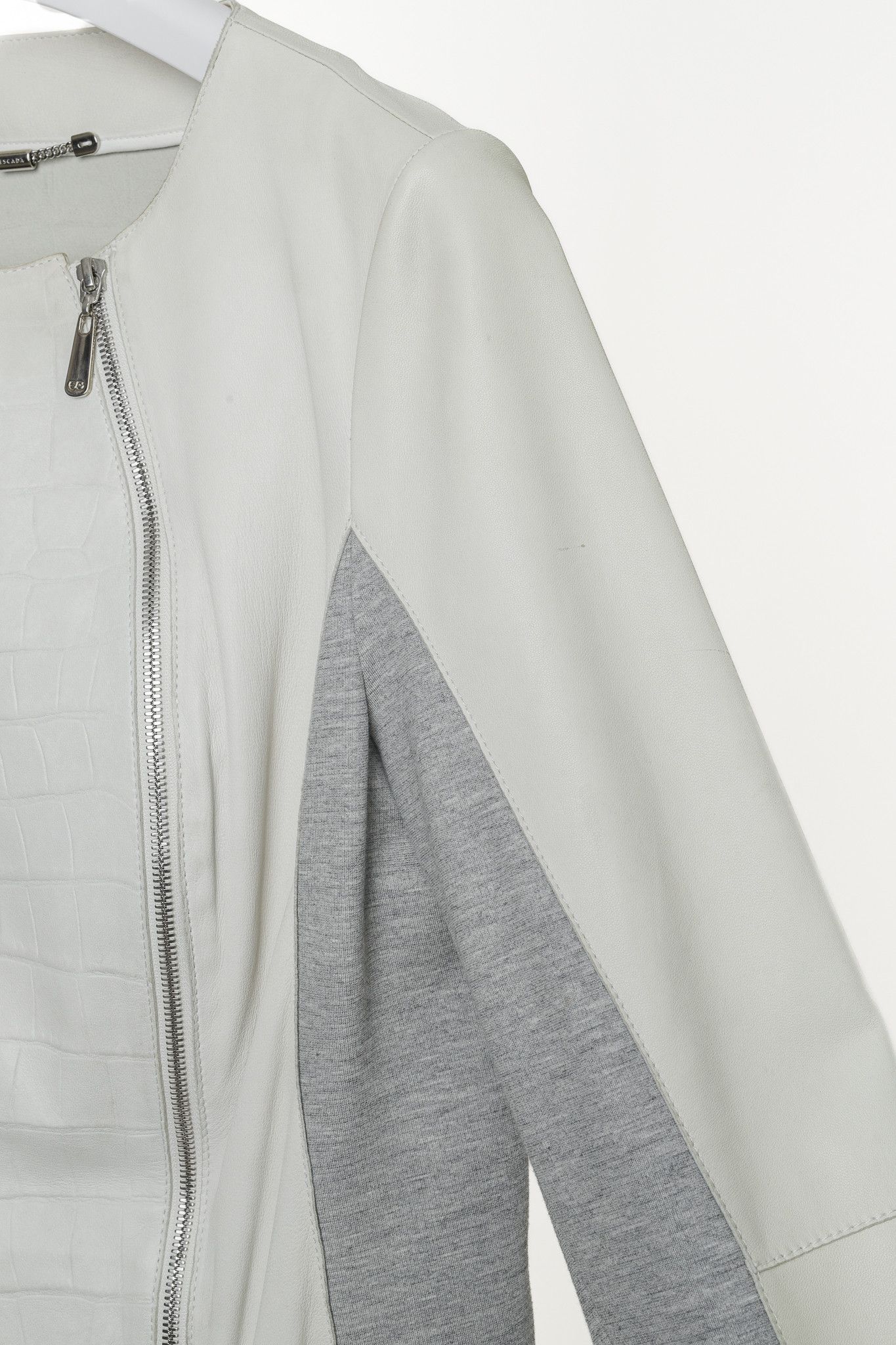 Escada Escada Lilly Off-White Croc-Embossed Leather Panelled Jacket Size L / US 10 / IT 46 - 5 Thumbnail