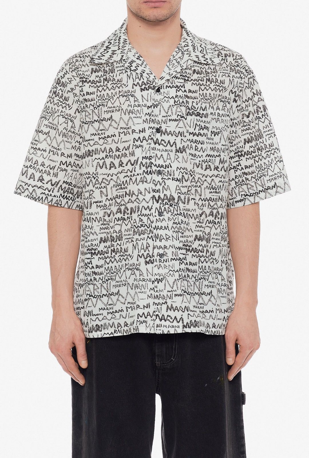 Marni Last Marni Pencil All-Over Logo-Printed Short-Sleeved Shirt Size US S / EU 44-46 / 1 - 1 Thumbnail