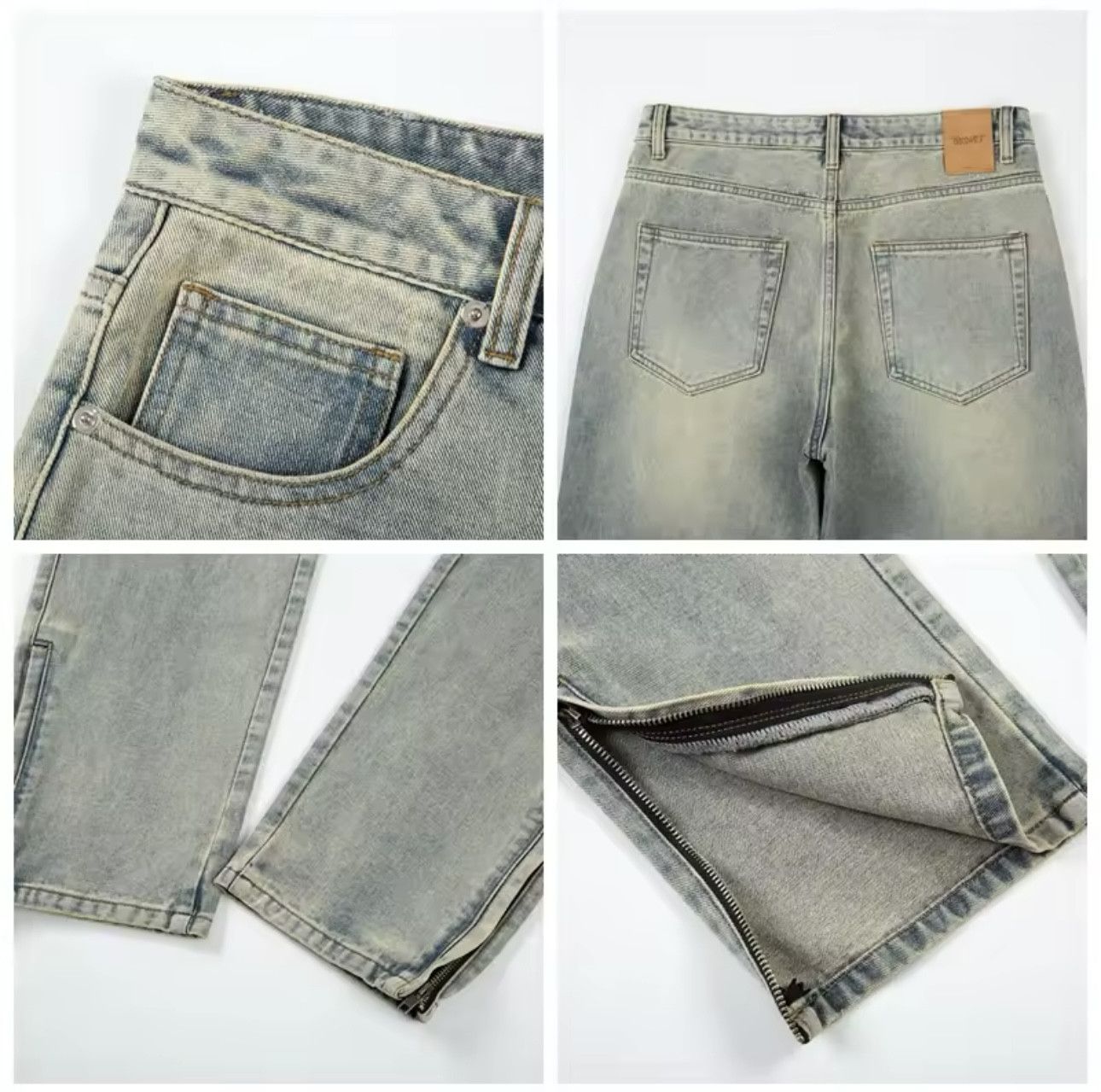 Jean Yellow Mud Dyed Zipper Split Slim Straight Jeans Size US 34 / EU 50 - 4 Thumbnail