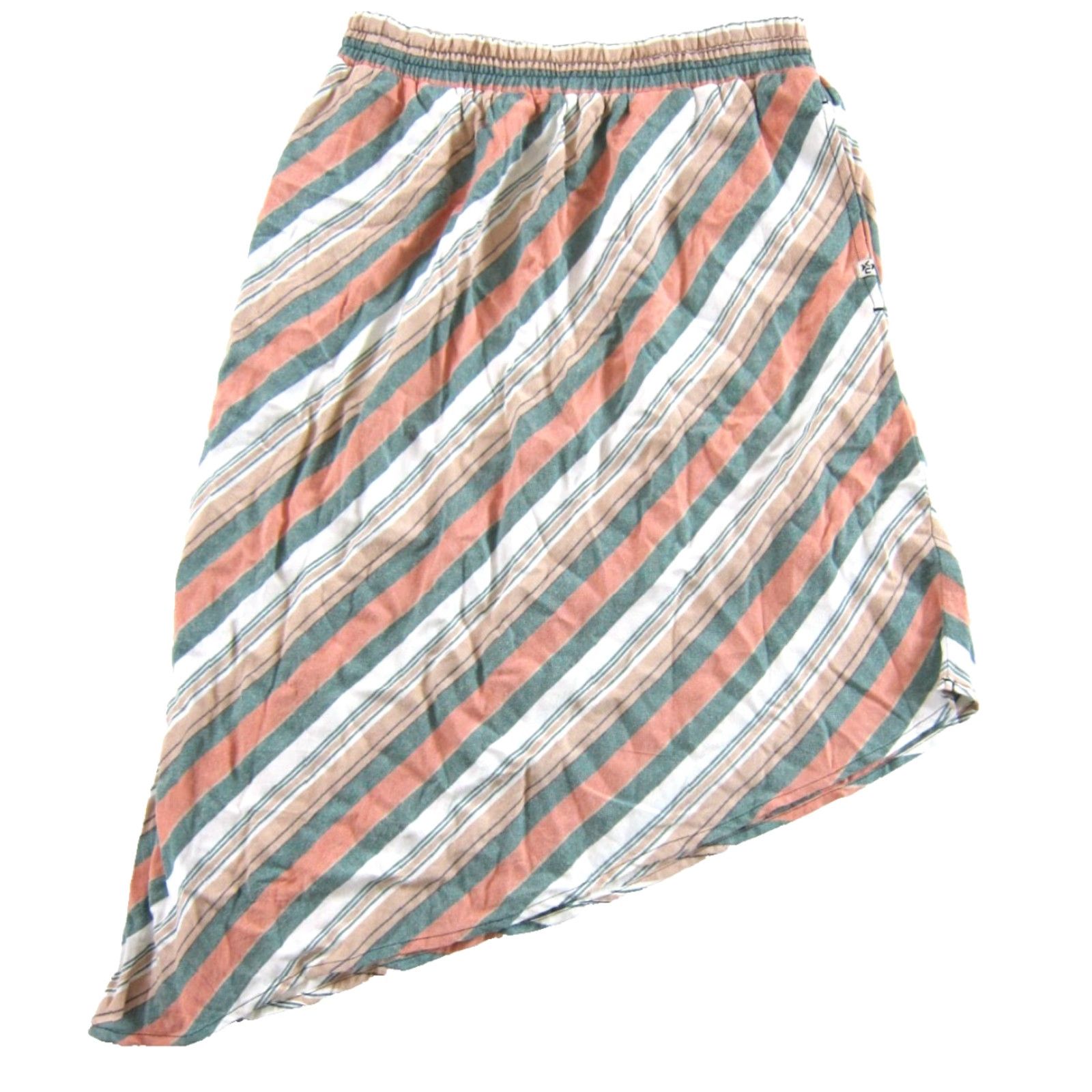 KAVU KAVU Skirt XS Elastic Waist Pocket Striped 100% Rayon Green Pink Beac h Maxi Knee Length Womens Size 26" / US 2 / IT 38 - 2 Thumbnail