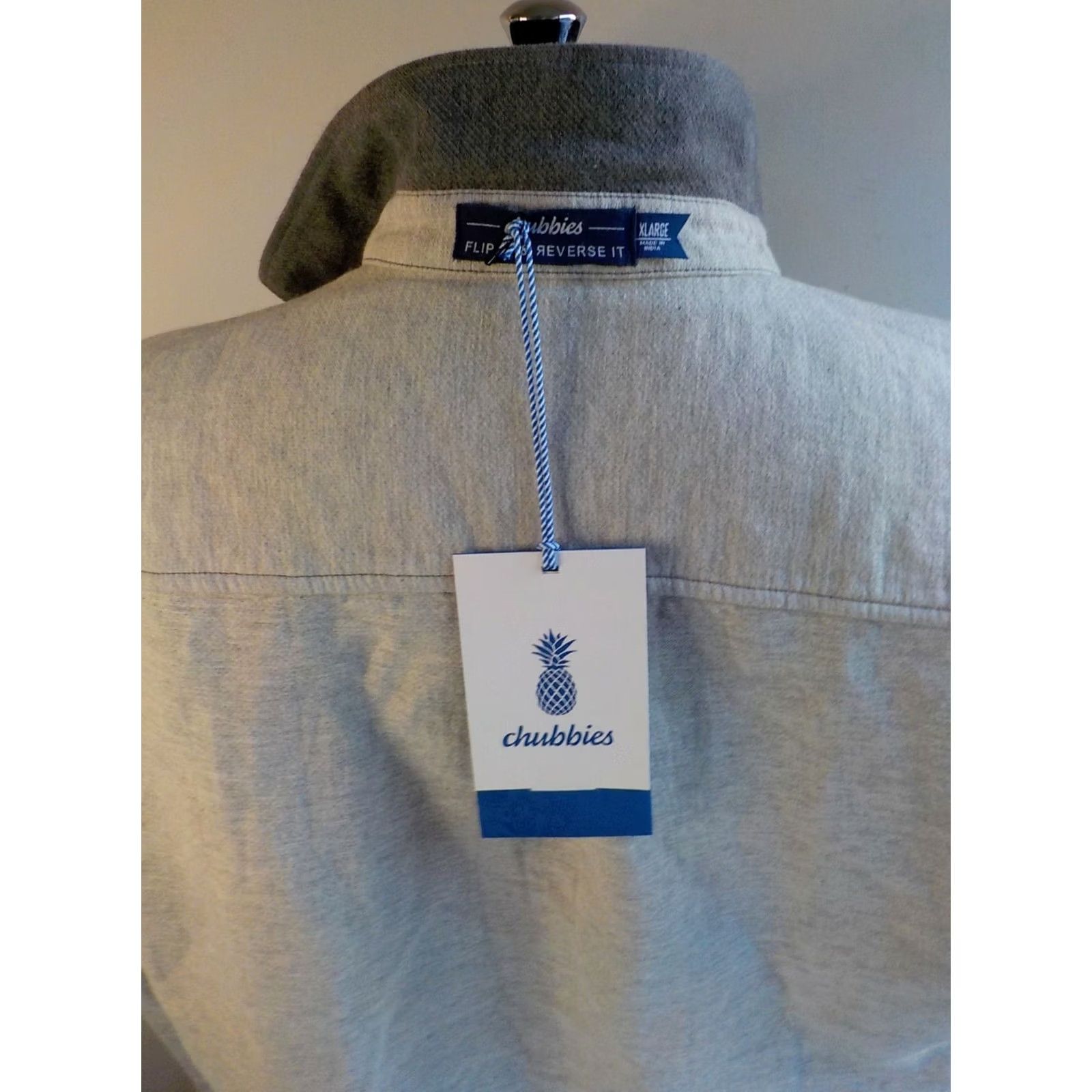 Chubbies Chubbies The Inside Out Reverse Shirt Gray NWT XL Mens Snap-Up Reversible Cotton Solid Long Sleeve Collared Shirt Size US XL / EU 56 / 4 - 5 Thumbnail