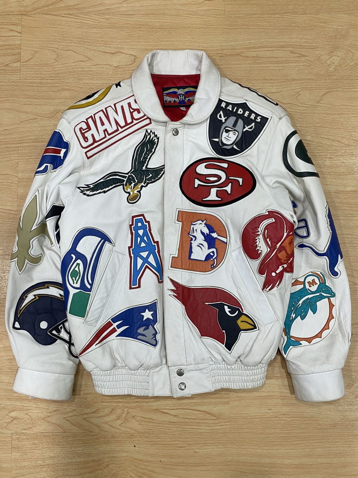 Vintage NFL Team All Logo Jeff Hammilton Leather Jacket