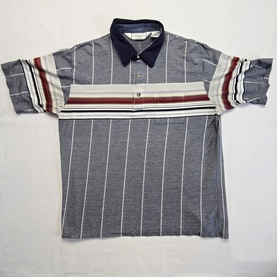 Other Vintage Classics by Palm Island Polo Striped Blue XL 90s Size US XL / EU 56 / 4 - 1 Thumbnail