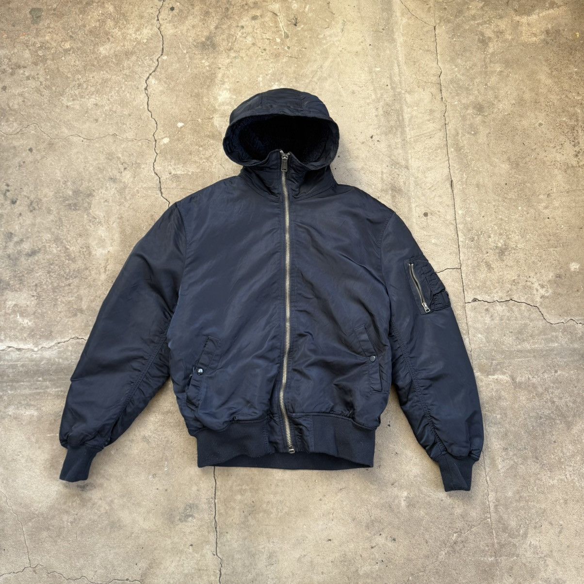 Alpha Industries Alpha Industries Navy Hylon Bomber Jacket With Hood Size US XXL / EU 58 / 5 - 1 Thumbnail