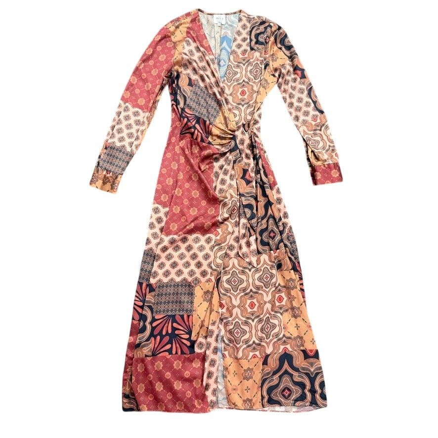 MISA Los Angeles MISA Los Angeles Eliza Patchwork Wrap Dress in Brown, Size S Size S / US 4 / IT 40 - 4 Thumbnail
