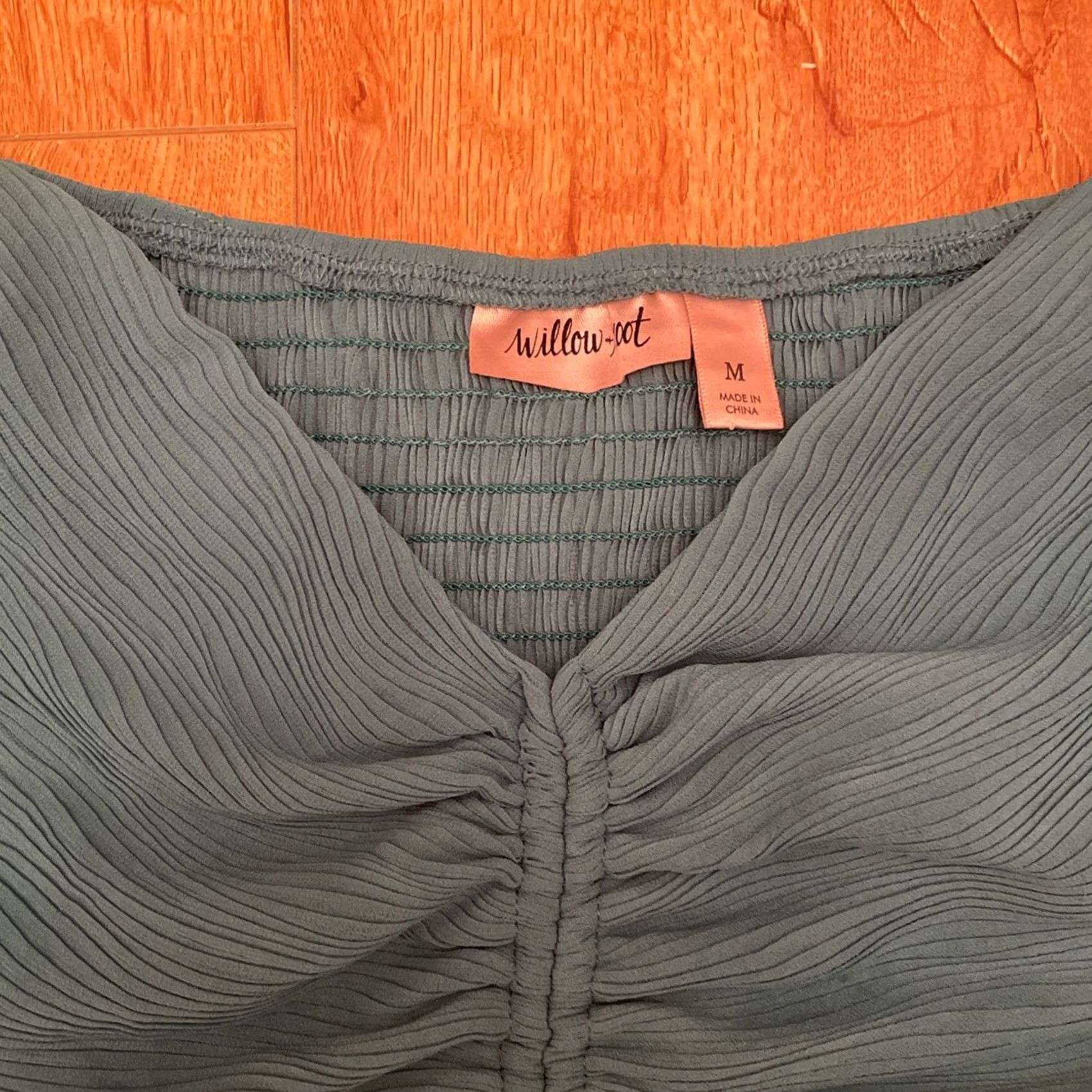 Roots Root Willow Teal Ruffle Sleeve Crop Blouse Med Rouged Tie Front Smocked Boho Women Size M / US 6-8 / IT 42-44 - 3 Thumbnail