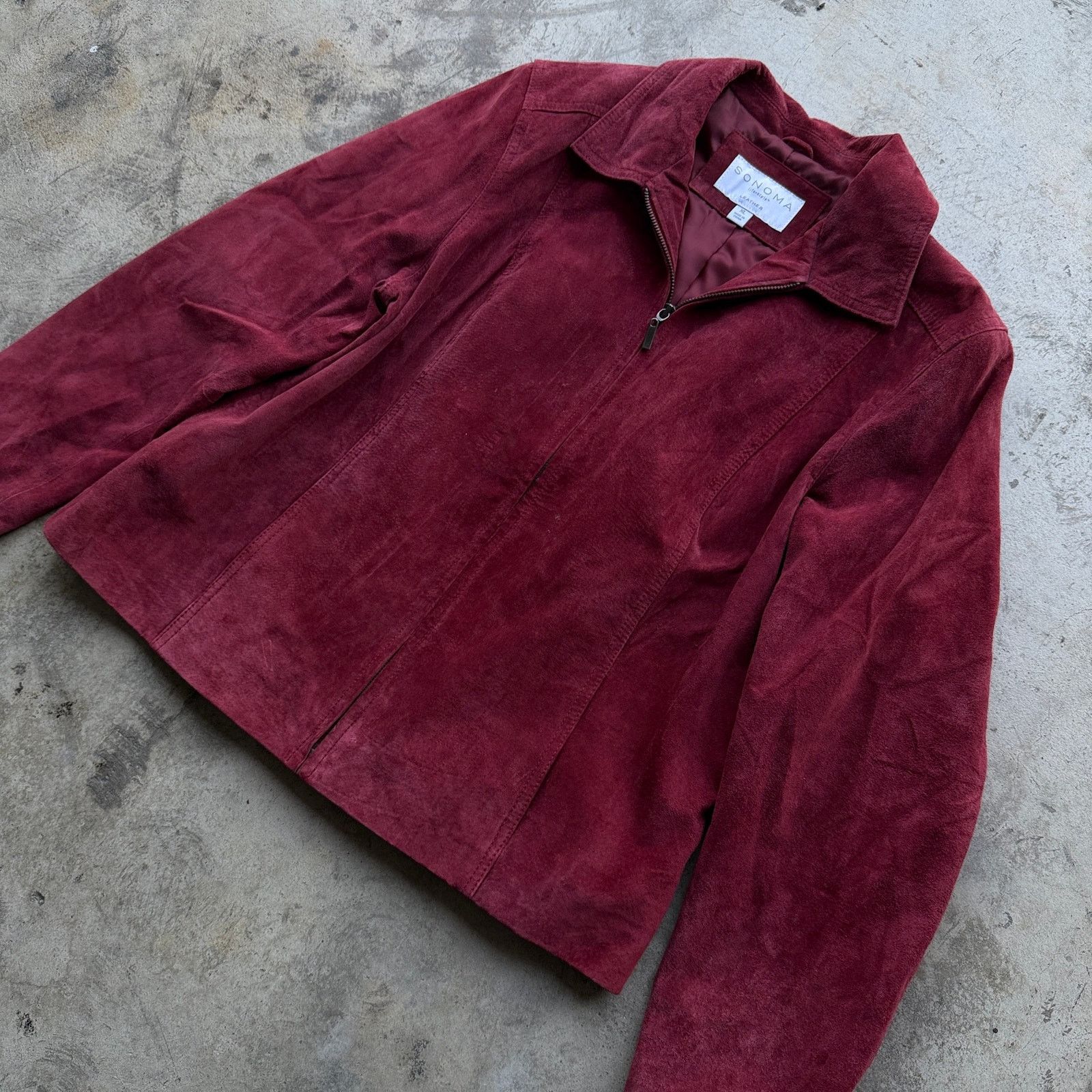 Sonoma Y2K Sonoma Suede Leather Jacket Womens XL Burgundy Moto Boho Size XL / US 12-14 / IT 48-50 - 3 Thumbnail
