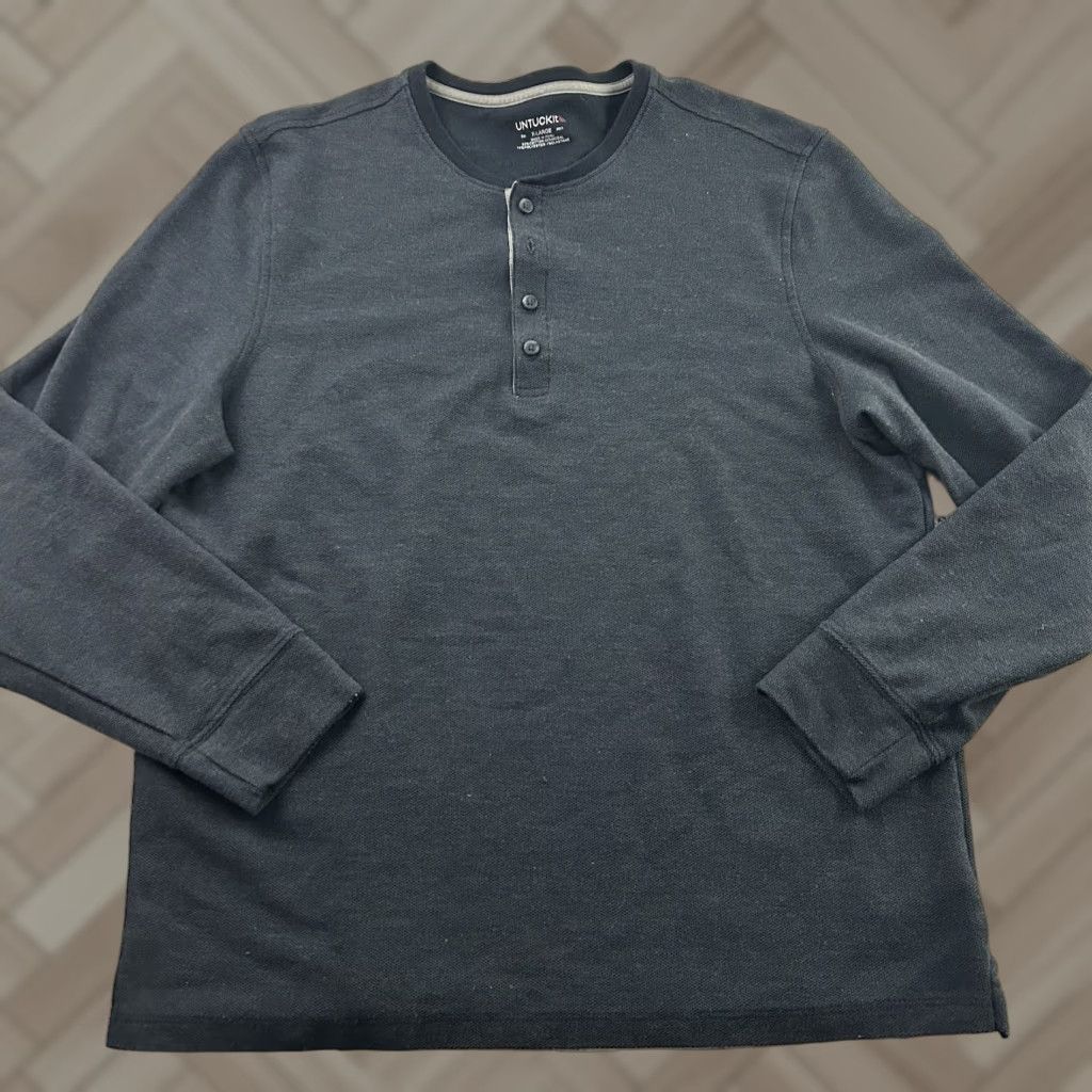 UNTUCKit UNTUCKit Saunter Long Sleeve Cotton Modal Henley Shirt Men's XL Blue Size US XL / EU 56 / 4 - 1 Thumbnail