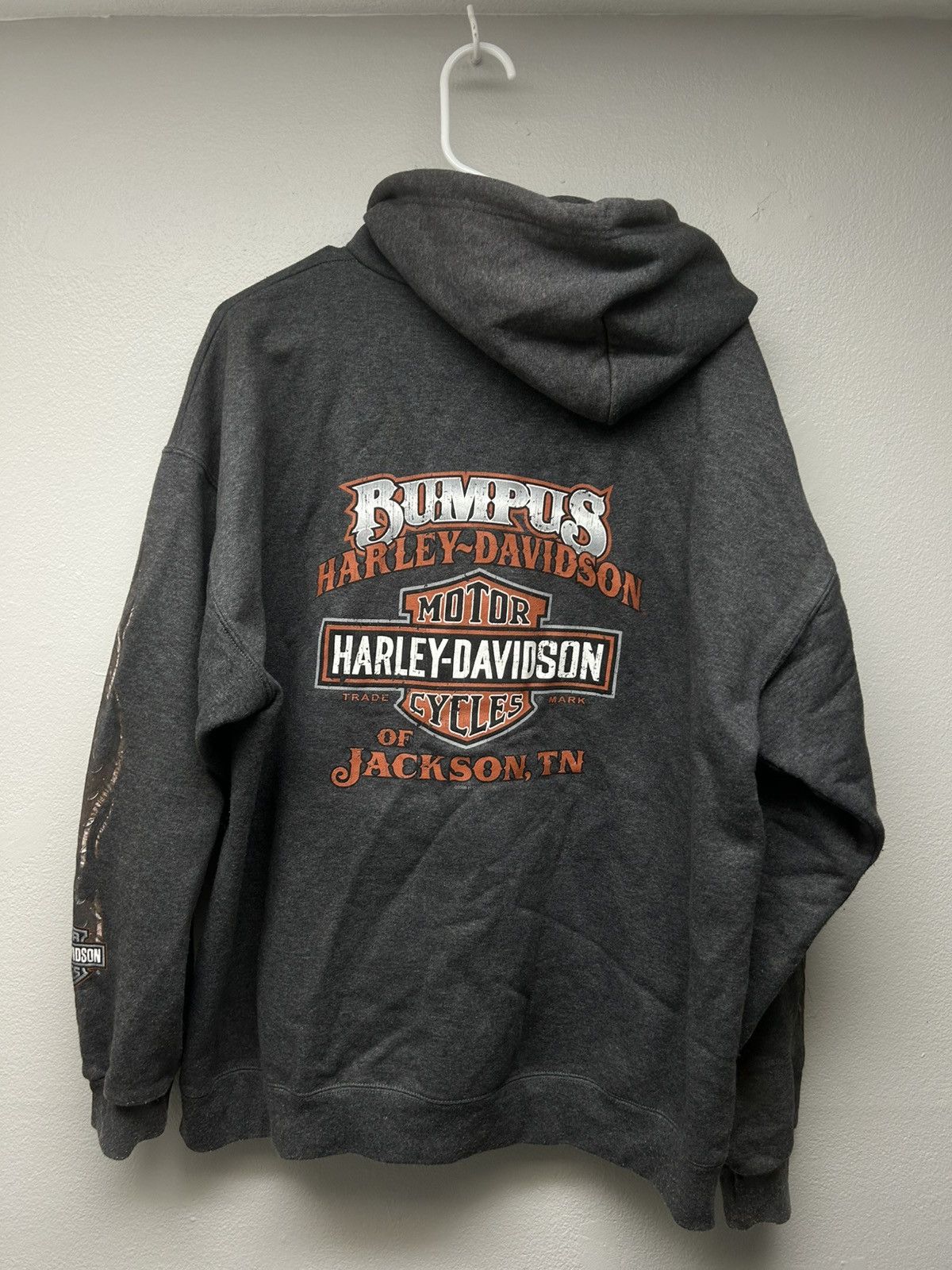 Harley Davidson 08 Harley Davidson Flame Sleeve Ride Hard Dark Grey Zip Up Size US L / EU 52-54 / 3 - 6 Thumbnail