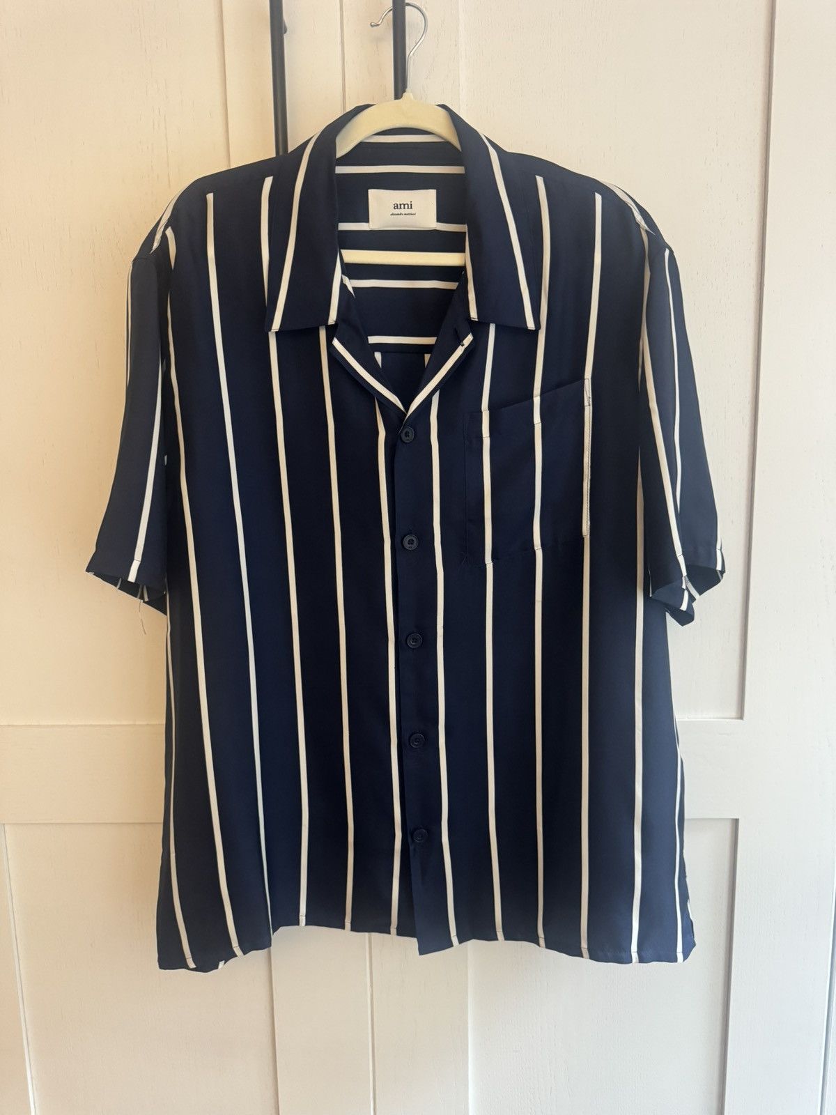 AMI Ami Silk Striped Short-Sleeve Shirt Size US L / EU 52-54 / 3 - 2 Thumbnail