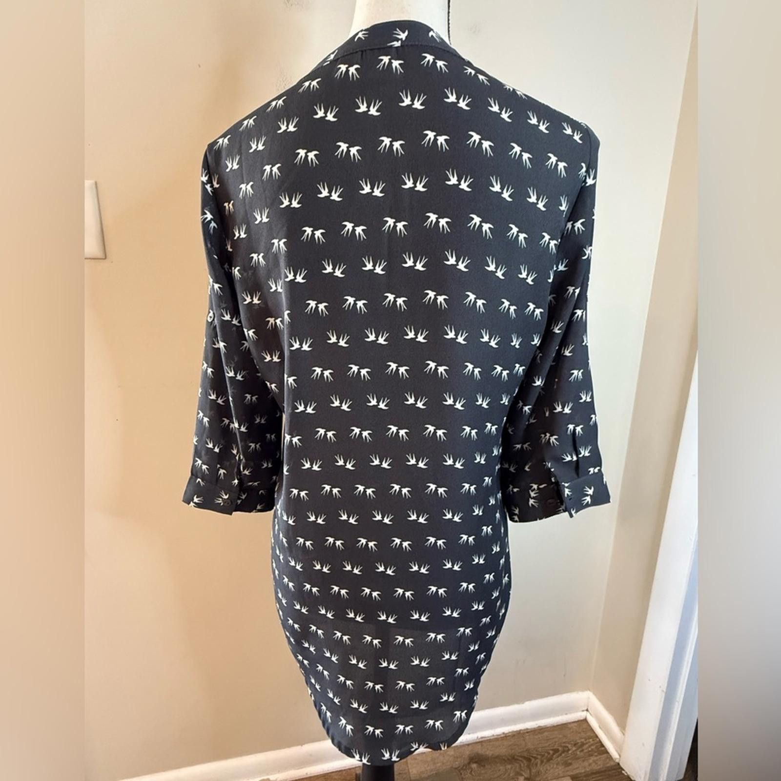 Bonobos Bongo boho charcoal gray tunic top white bird pattern SZ M Size M / US 6-8 / IT 42-44 - 4 Thumbnail