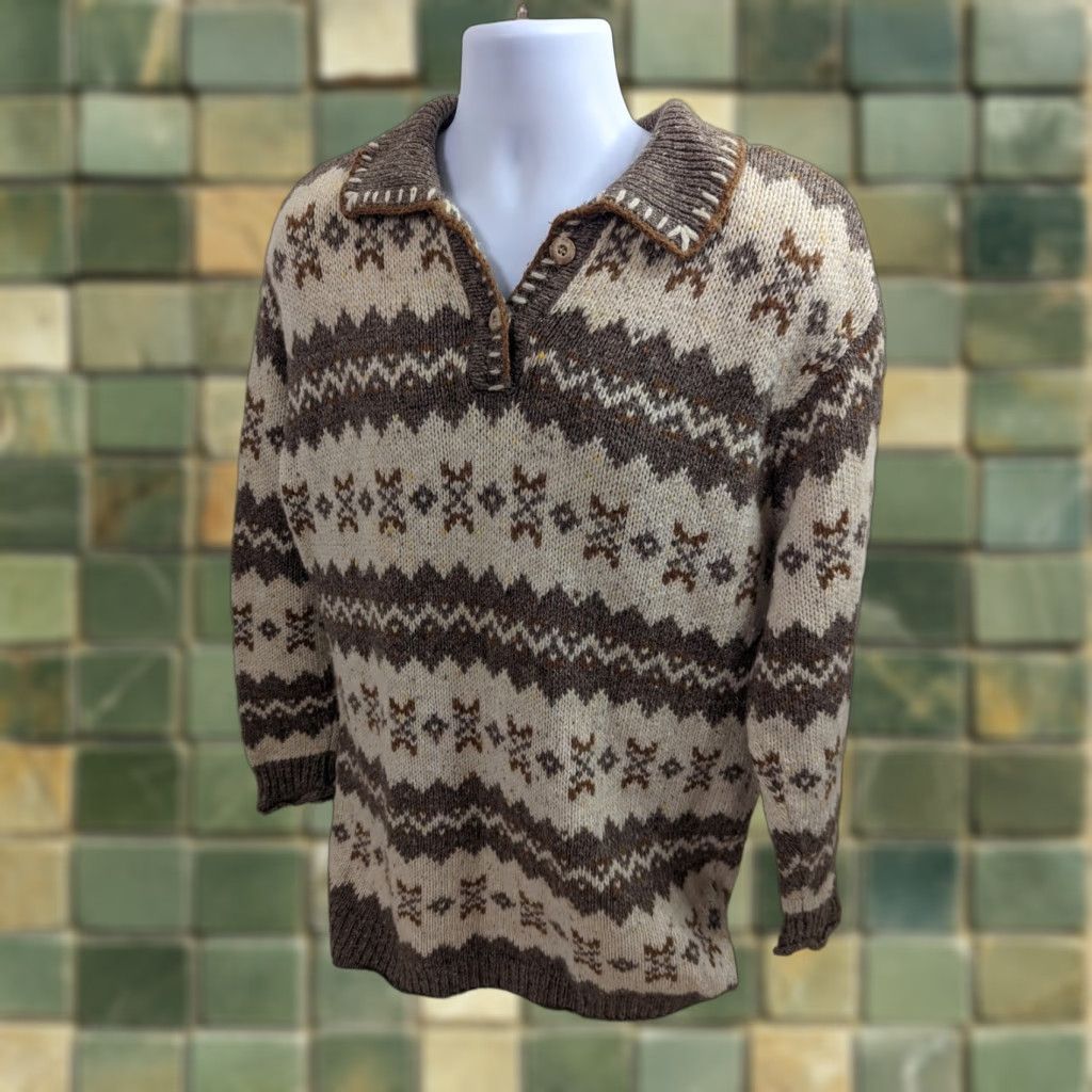 Vintage VINTAGE St. Johns Bay Sweater Mens Large Beige Fair Isle Knit Grandpa S3M 90s Pullover Striped Knit Shirt? Size US L / EU 52-54 / 3 - 1 Thumbnail