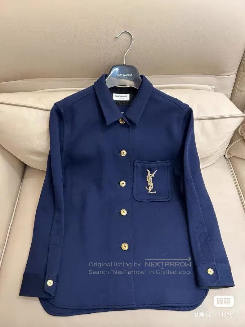 Saint Laurent Paris Saint Laurent Paris Blue Metallic Thread Shirt Size XS / US 0-2 / IT 36-38 - 1 Thumbnail