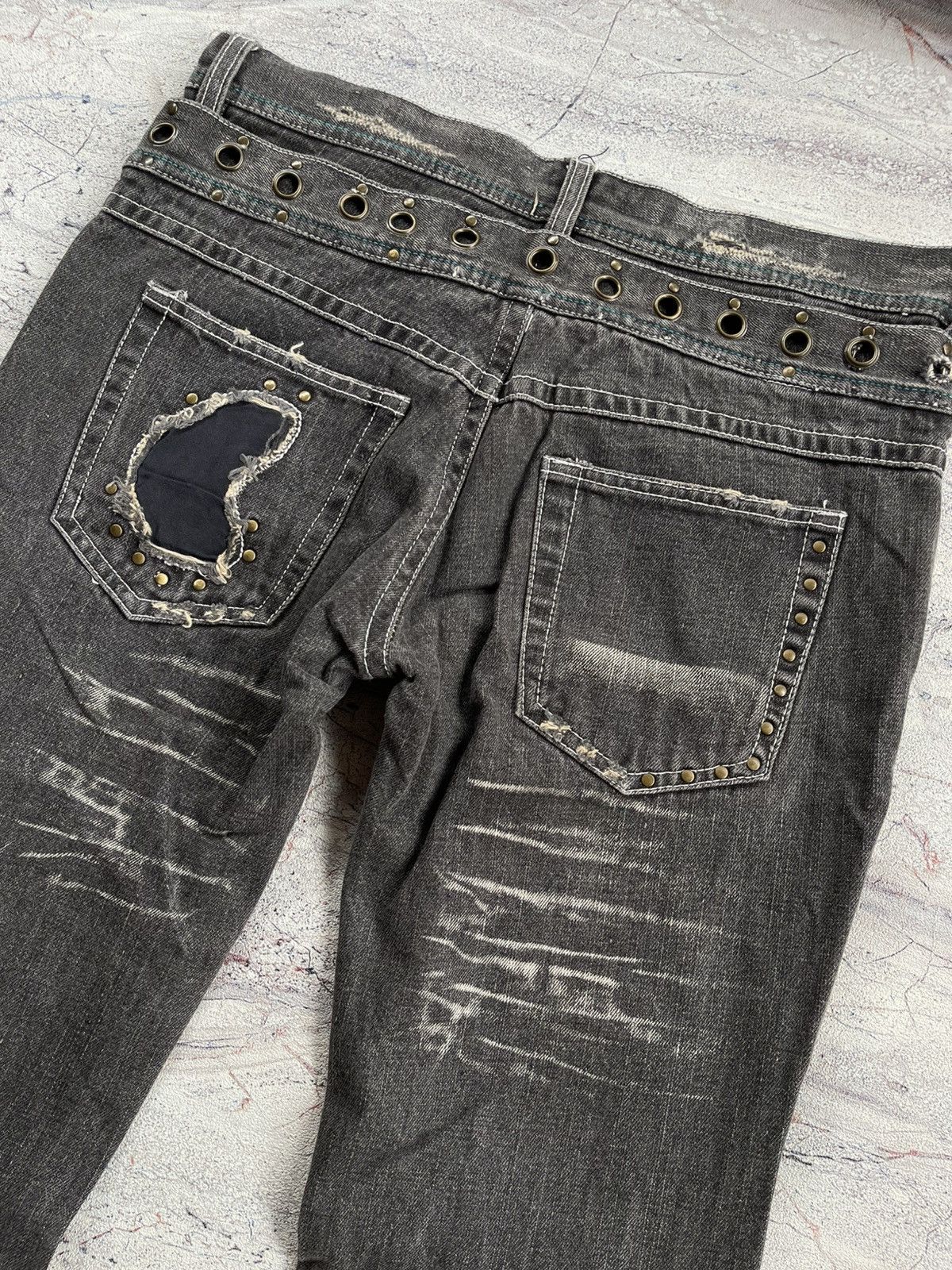 Tornado Mart Distressed Lowbox Double Waist Lace Up Flared Jeans Size US 30 / EU 46 - 4 Thumbnail
