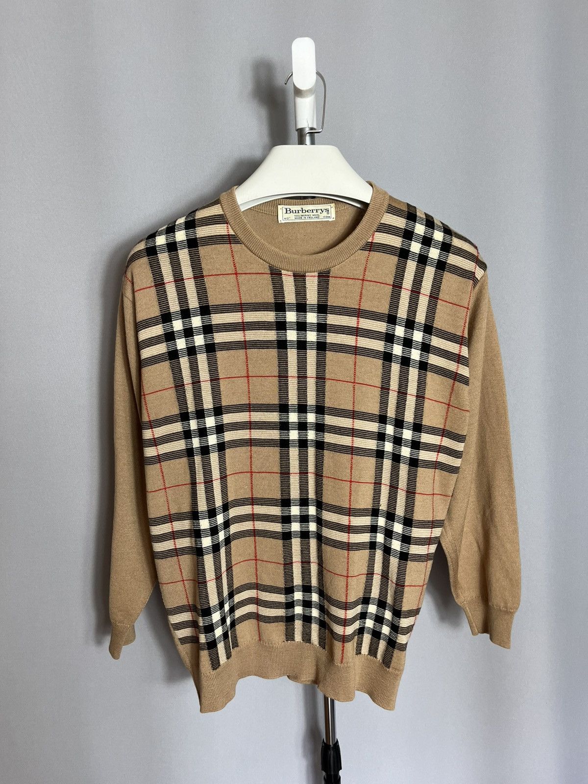 Burberry Burberry’s Vintage Nova Check Men’s Light Beige Wool Sweater Size US M / EU 48-50 / 2 - 1 Thumbnail