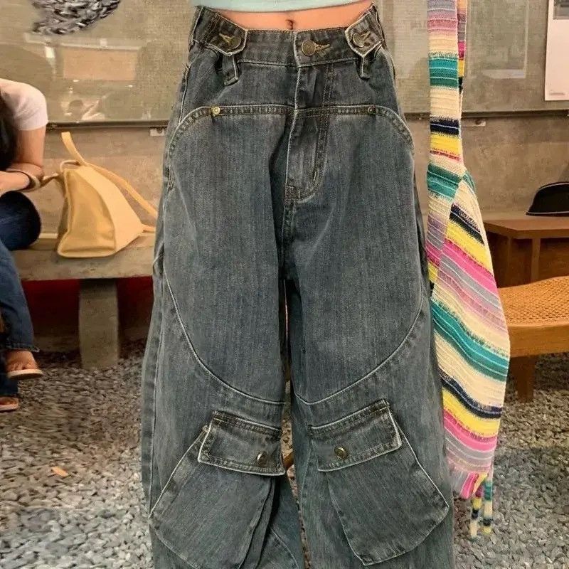 Japanese Brand × Vintage Vintage Cargo Jeans Women Oversize Y2K Grunge Baggy Denim Size 31" - 4 Thumbnail