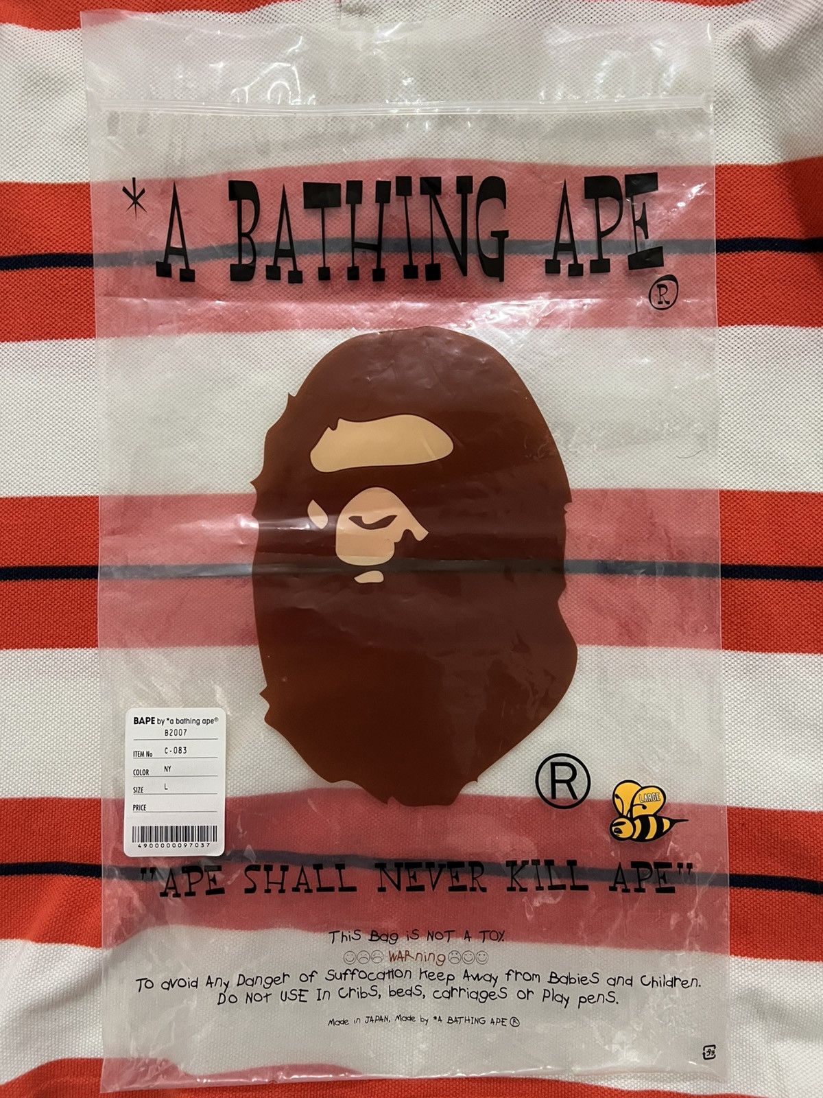 Bape BAPE A Bathing Ape Striped Polo (w/ Original Bag) Size US M / EU 48-50 / 2 - 7 Thumbnail