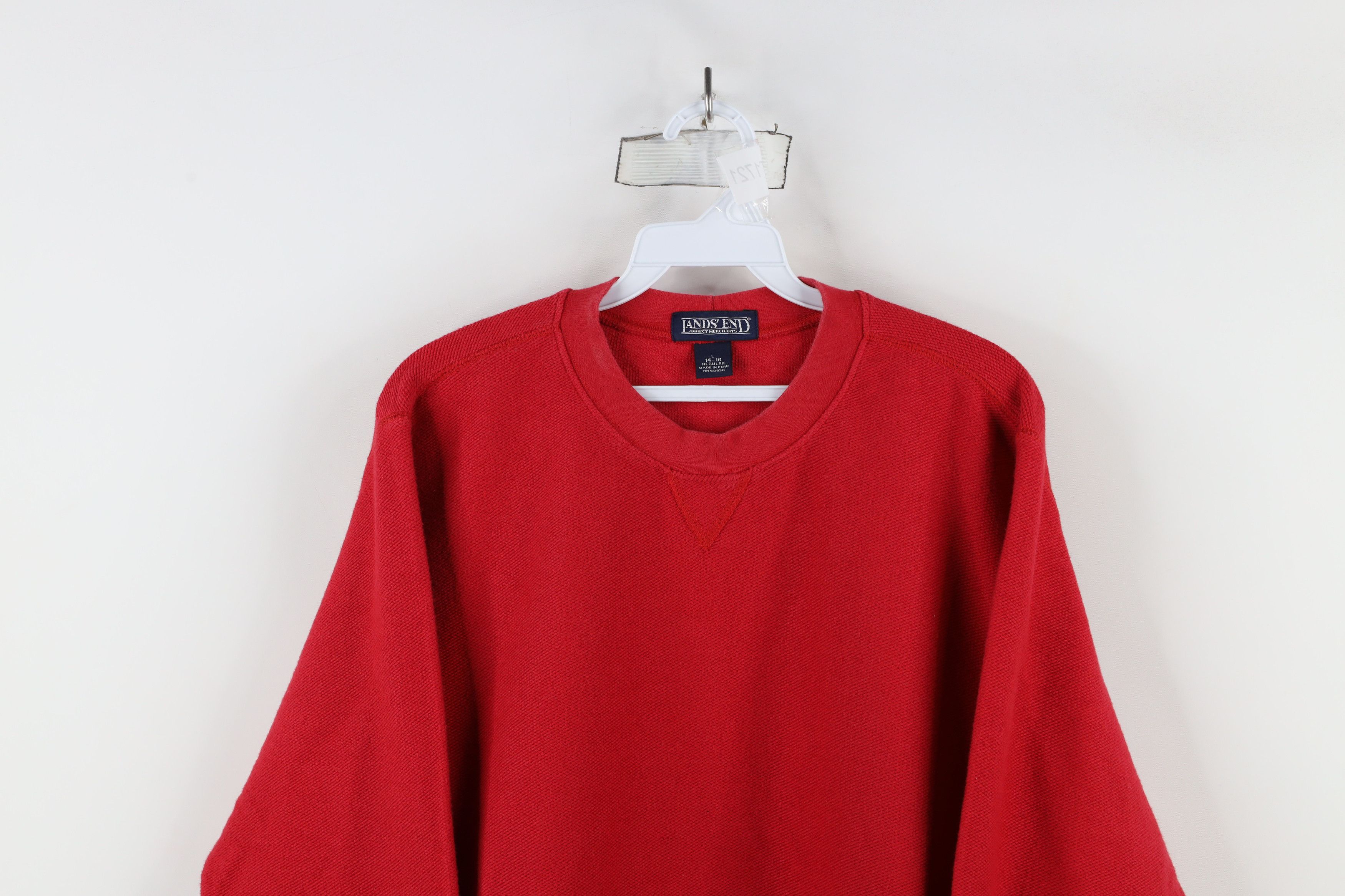 Lands' End × Vintage Vintage 90s Lands End Cotton Weave Crewneck Sweater Red Size L / US 10 / IT 46 - 2 Thumbnail