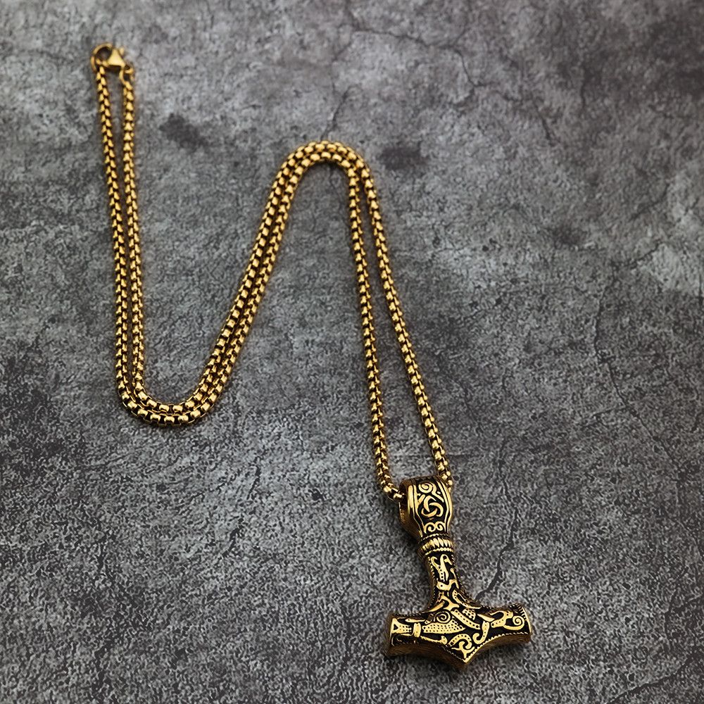 Jewelry Nordic Viking Pirates Thor's Hammer Dominant Carved Necklace Size ONE SIZE - 4 Thumbnail