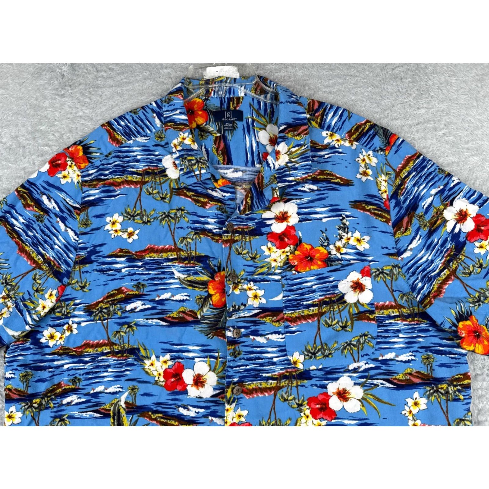 George George Mens Shirt 2XL Hawaiian Floral Short Sleeve Button-Up Blue Size US XXL / EU 58 / 5 - 4 Thumbnail