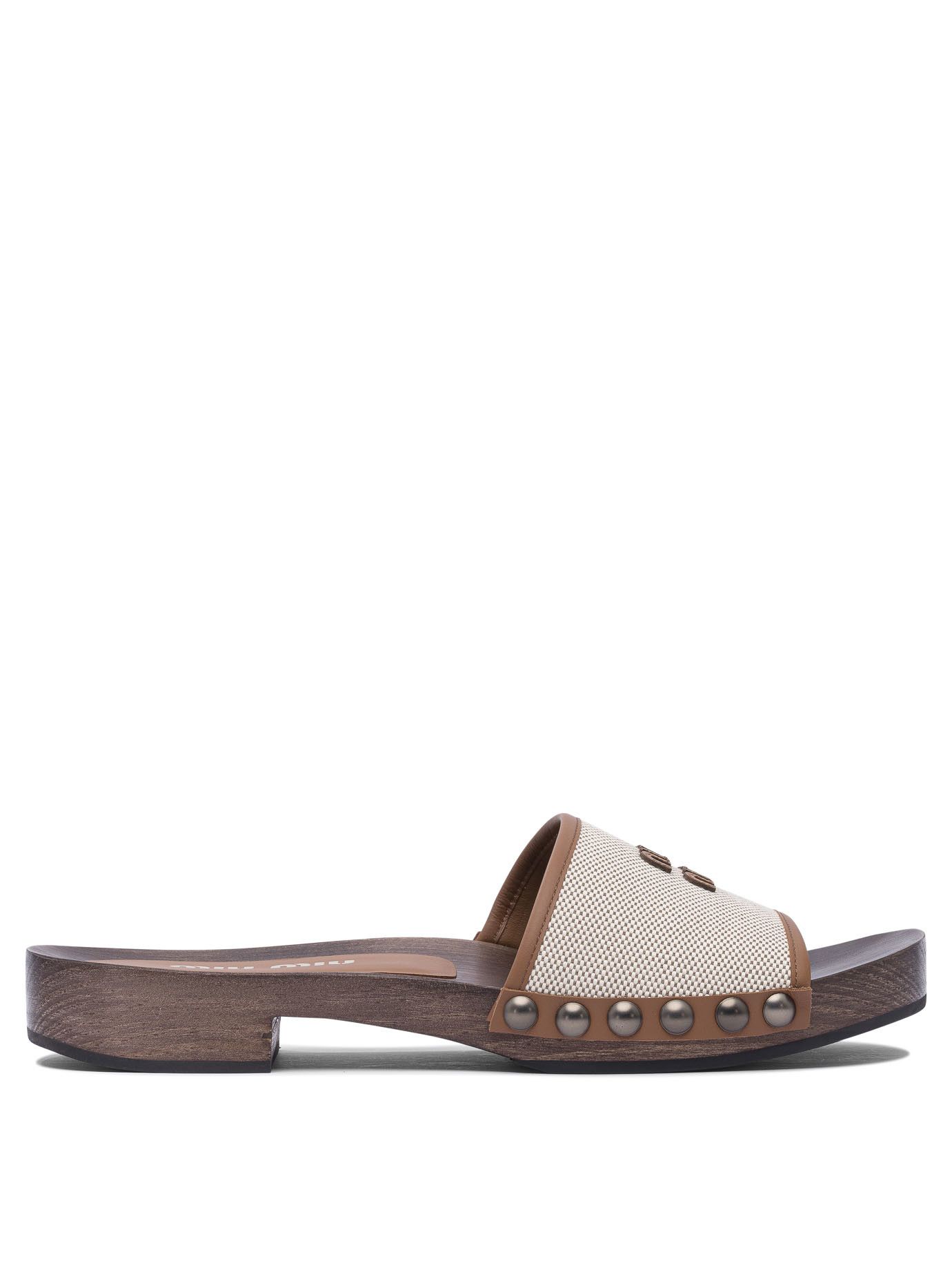 Miu Miu Canvas And Leather Clogs 30 Mm It 37 Women Shoes in Beige