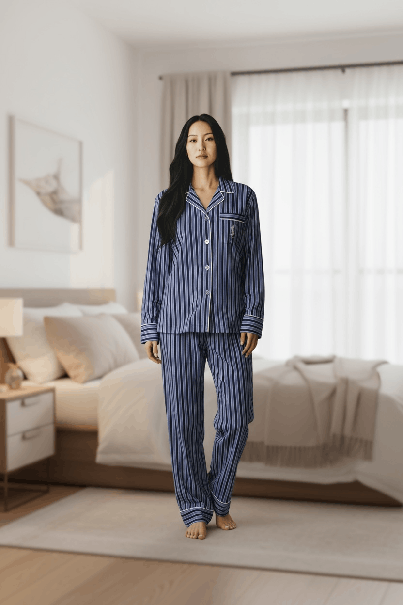 Yves Saint Laurent VERYRARE🔥Vintage YSL Stripe Pajama Set Big Logo Embroidery Size M / US 6-8 / IT 42-44 - 1 Thumbnail